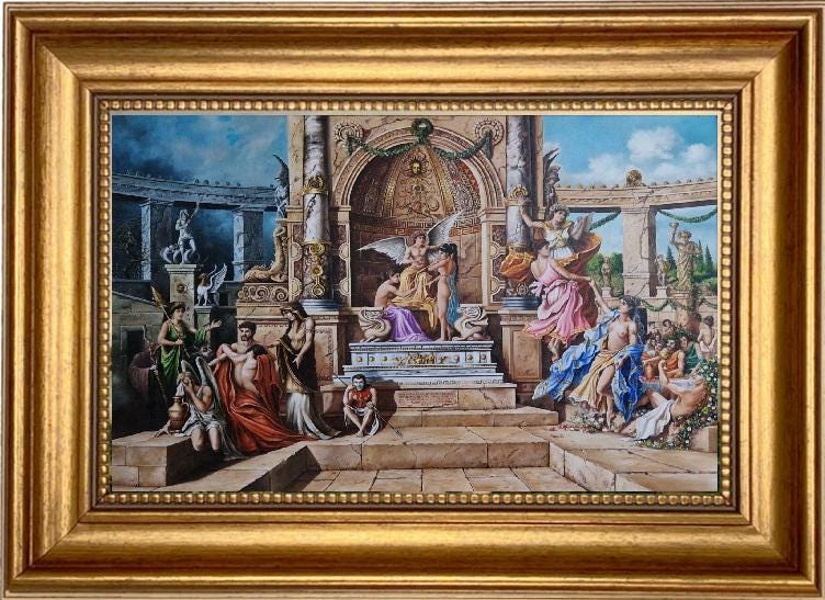 Apollo's Judgement Day Canvas Print, Gold Vintage Frame FOSHE ART