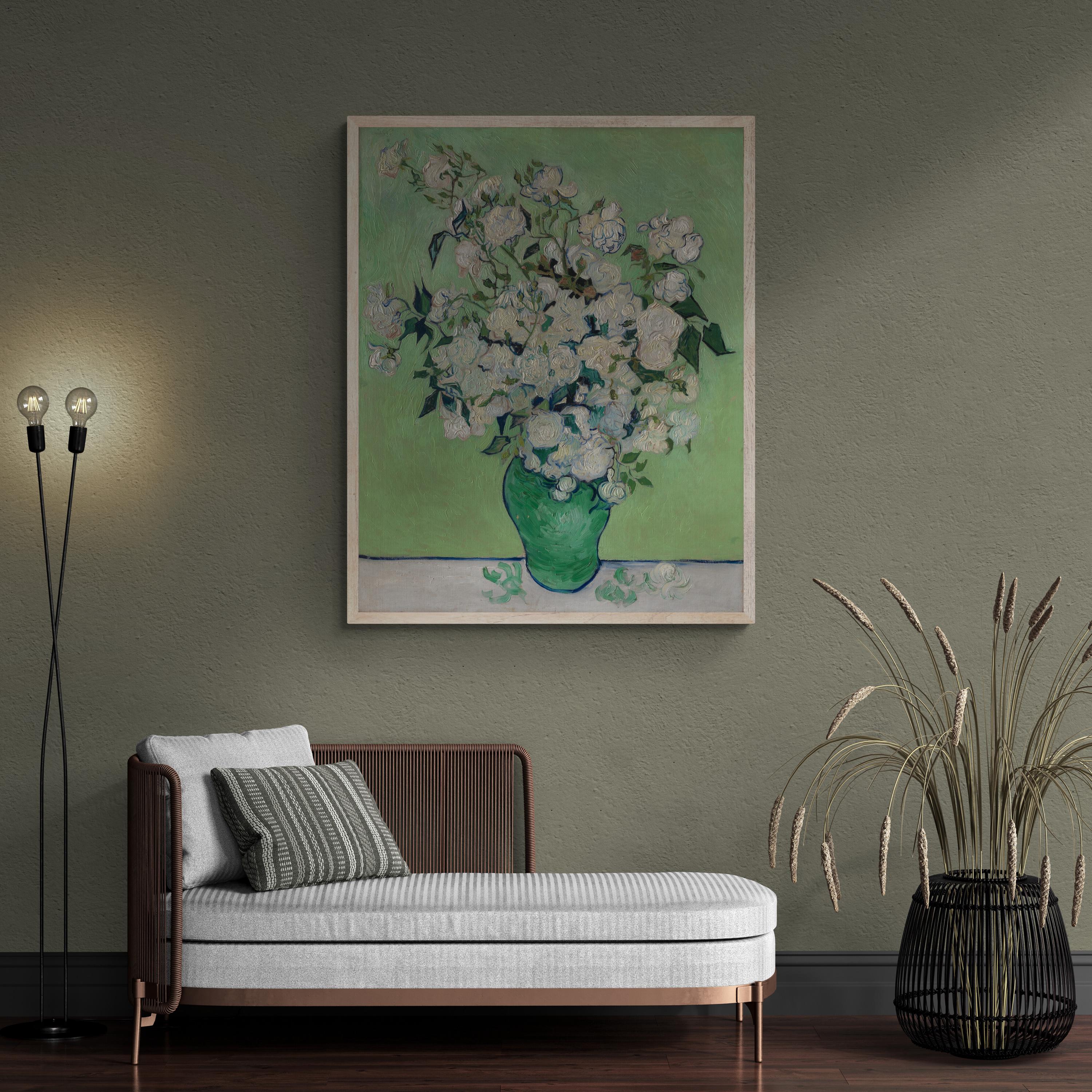 Eternal Blooms: Van Gogh Roses Canvas Print, Giclée Art Print, Heavyweight paper/ art canvas, 3D printed with texture and brush strokes