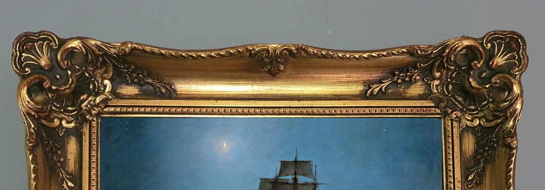 Montague Dawson Crescent Moon Ship Painting, Vintage Framed Giclée Canvas Print FOSHE ART