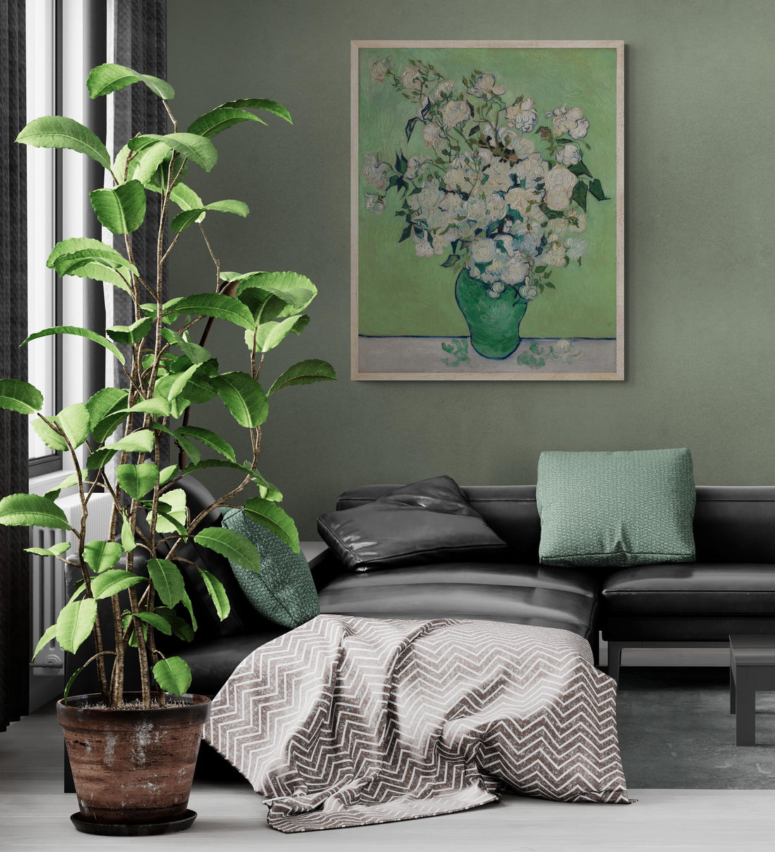 Eternal Blooms: Van Gogh Roses Canvas Print, Giclée Art Print, Heavyweight paper/ art canvas, 3D printed with texture and brush strokes