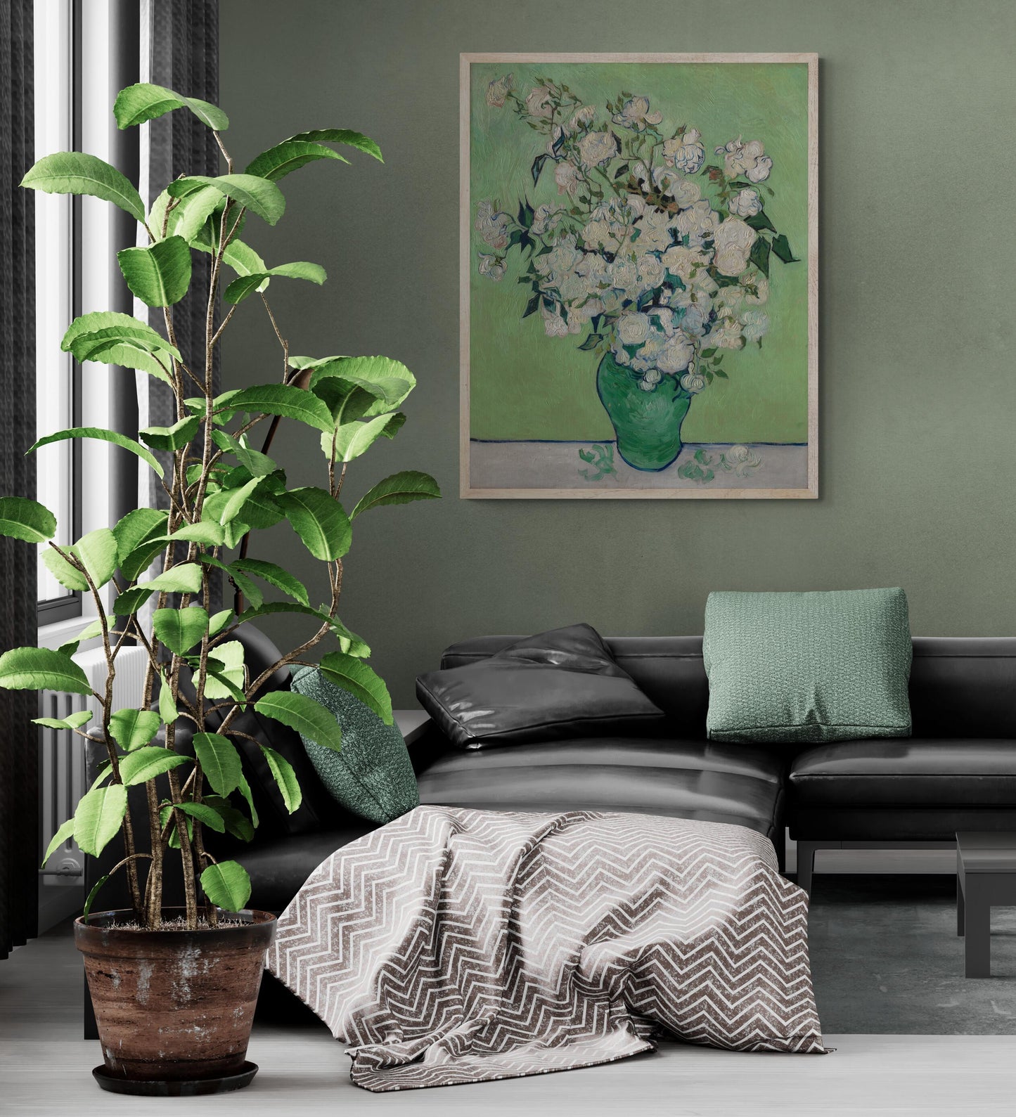 Eternal Blooms: Van Gogh Roses Canvas Print, Giclée Art Print, Heavyweight paper/ art canvas, 3D printed with texture and brush strokes