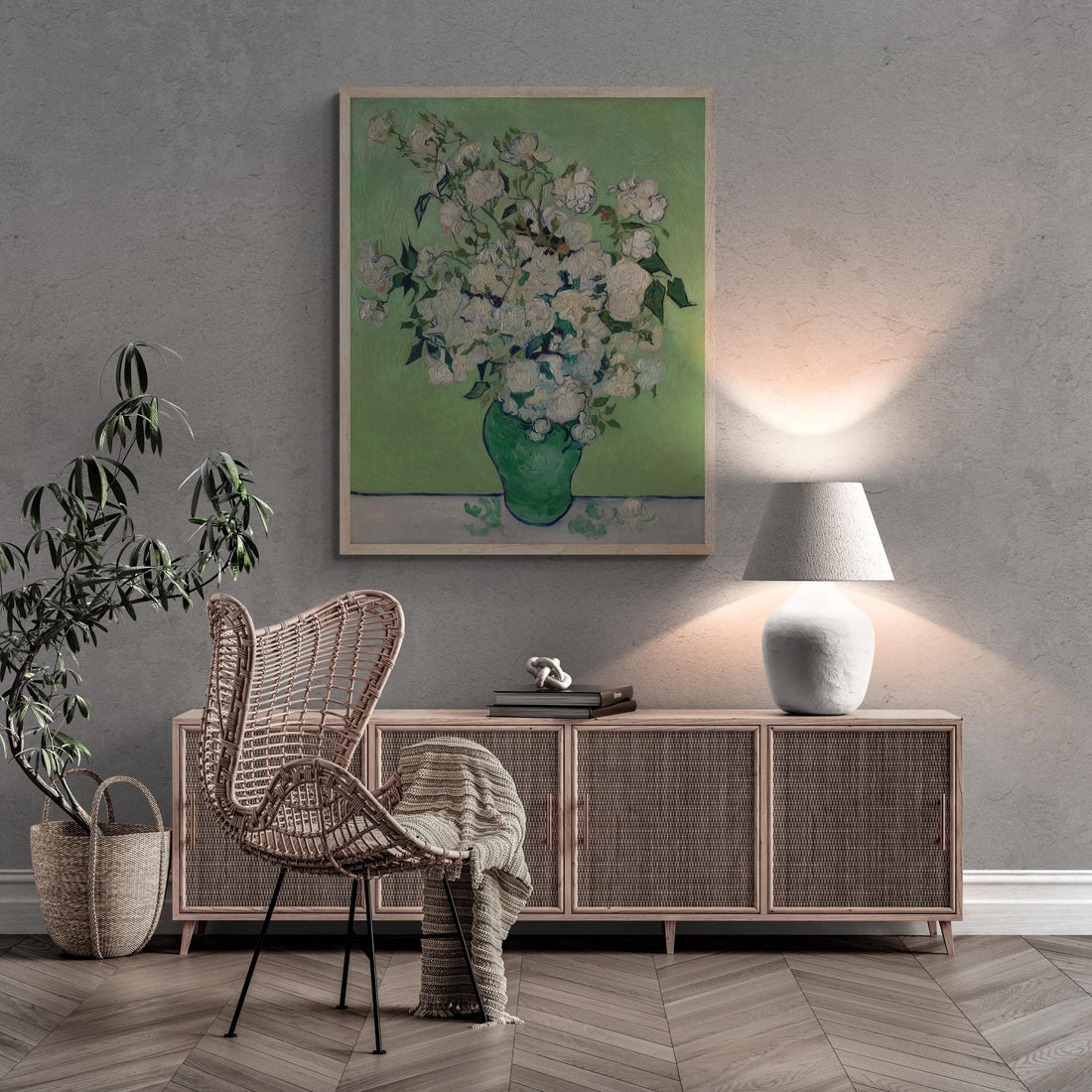 Eternal Blooms: Van Gogh Roses Canvas Print, Giclée Art Print, Heavyweight paper/ art canvas, 3D printed with texture and brush strokes