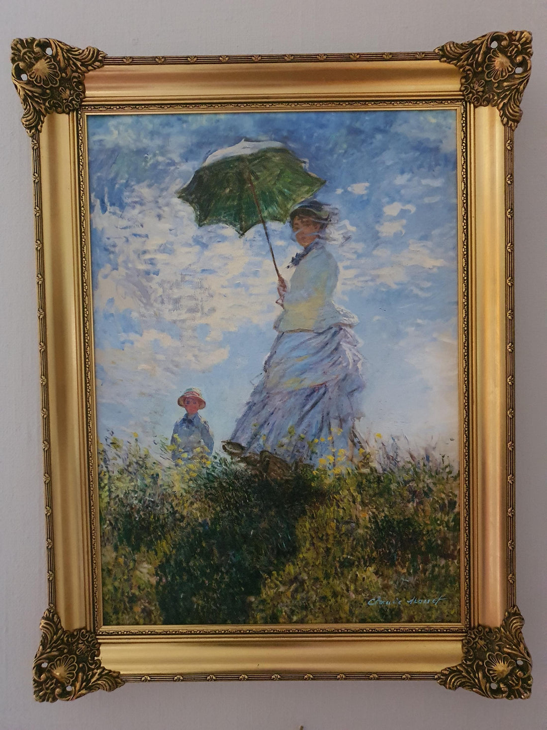 Monet Woman with Parasol Canvas Print: Rococo Gold Frame, Textured Giclée FOSHE ART