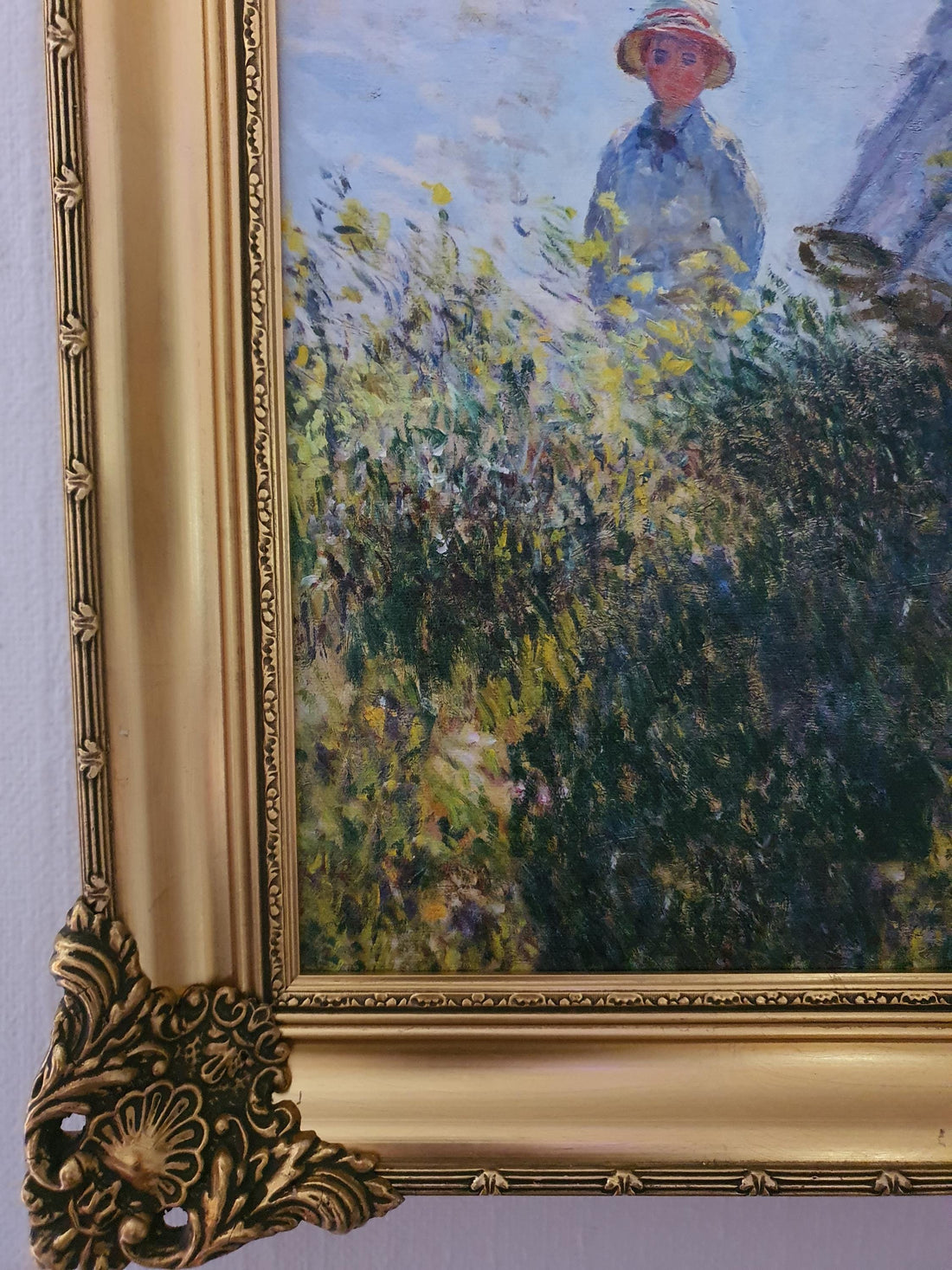 Monet Woman with Parasol Canvas Print: Rococo Gold Frame, Textured Giclée FOSHE ART