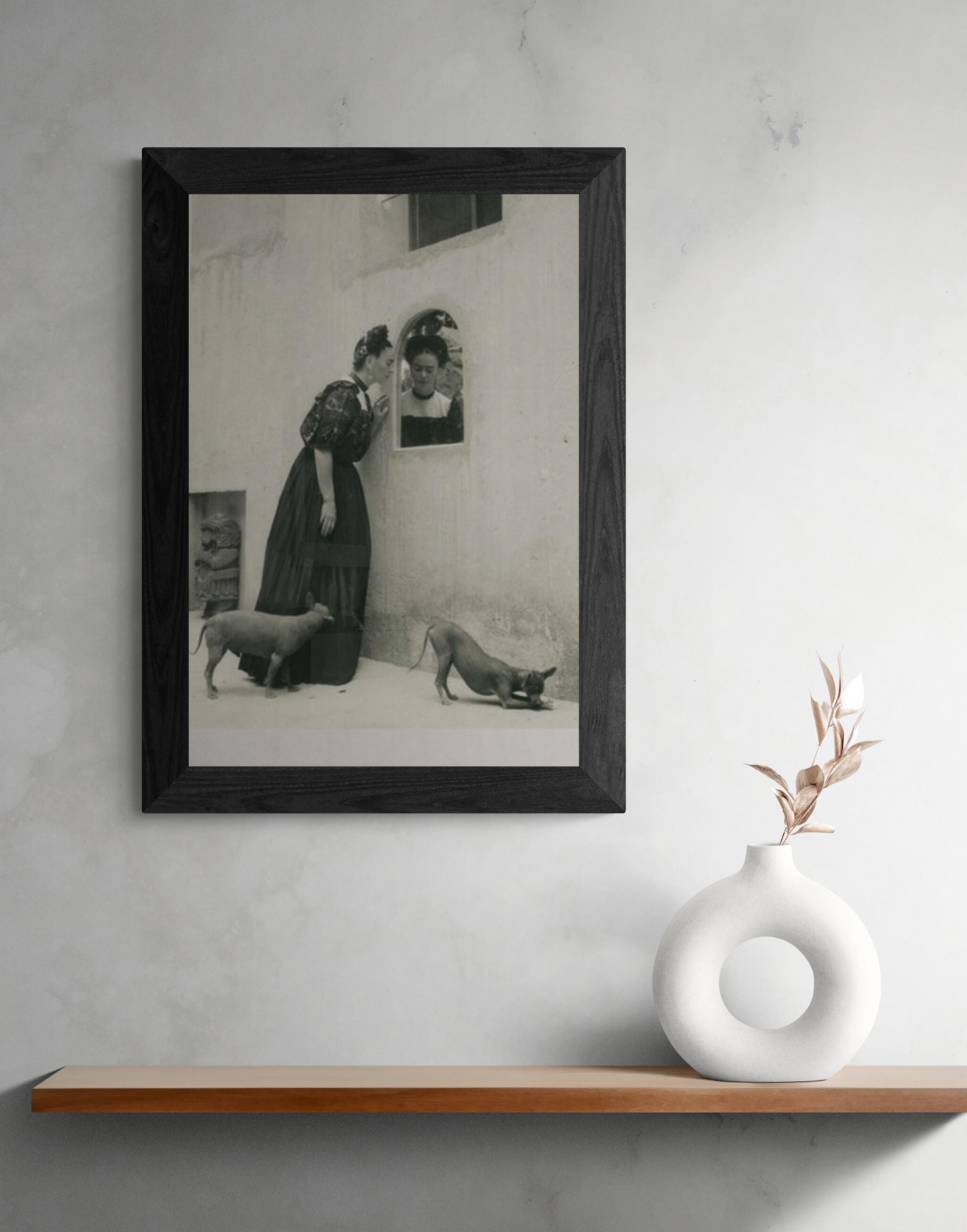 Rare Frida Kahlo with pets Print, Xolo Dog poster, Vintage Frida Kahlo Print, Frida Kahlo Poster, Xolo dog print, Black and White Artprint