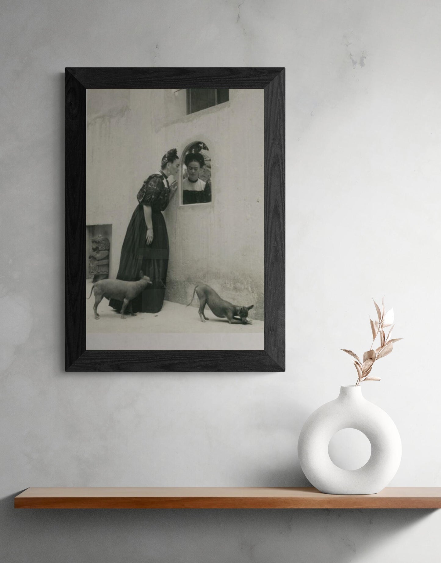 Rare Frida Kahlo with pets Print, Xolo Dog poster, Vintage Frida Kahlo Print, Frida Kahlo Poster, Xolo dog print, Black and White Artprint