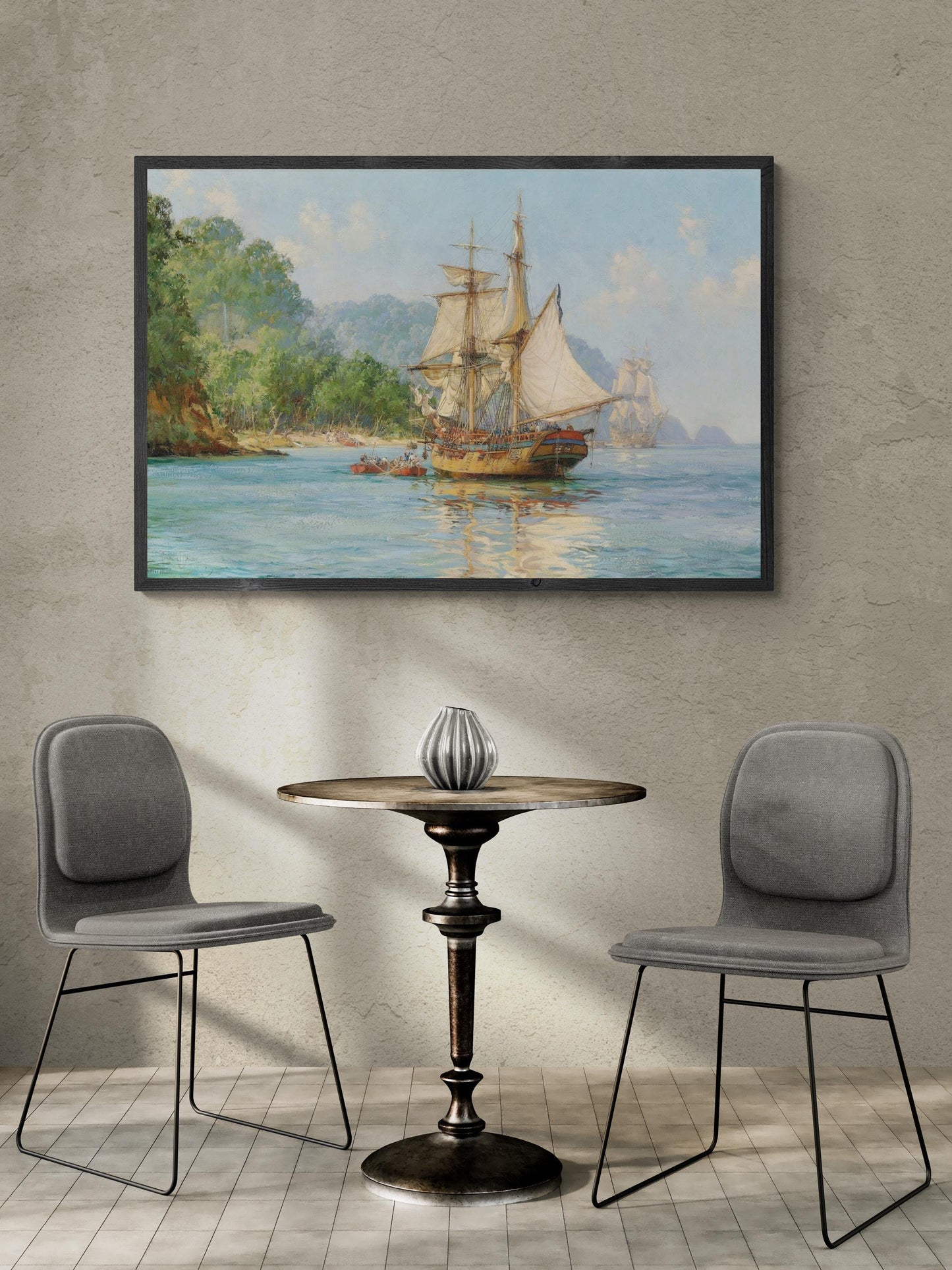 Pirates' Haunt by Montague Dawson, Cocos Island, Art Print on Canvas & Paper or 3D texture print with brush strokes, looks like original FOSHE ART
