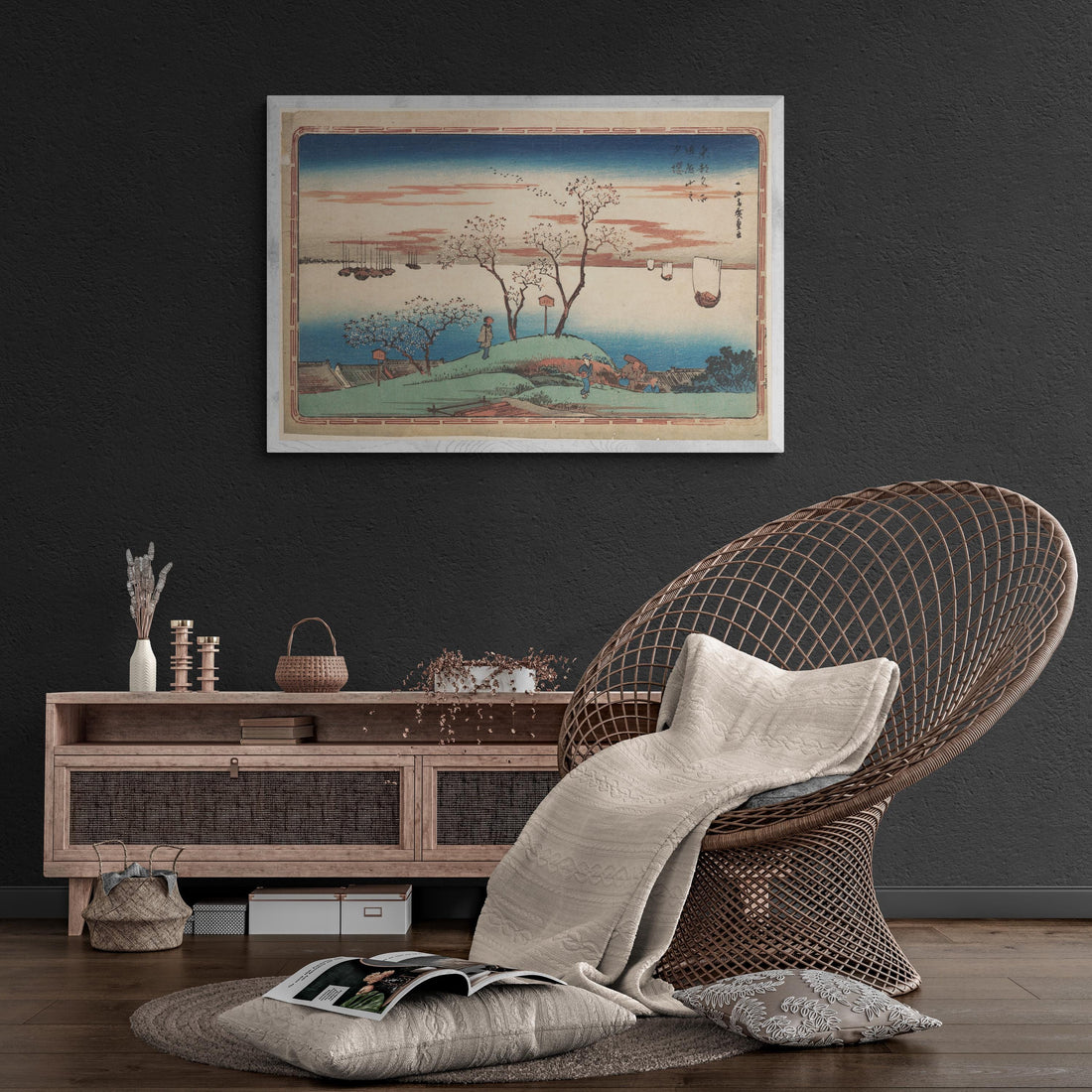 Hiroshige Evening Cherry Blossoms Art Print: Japanese Woodblock Reproduction FOSHE ART
