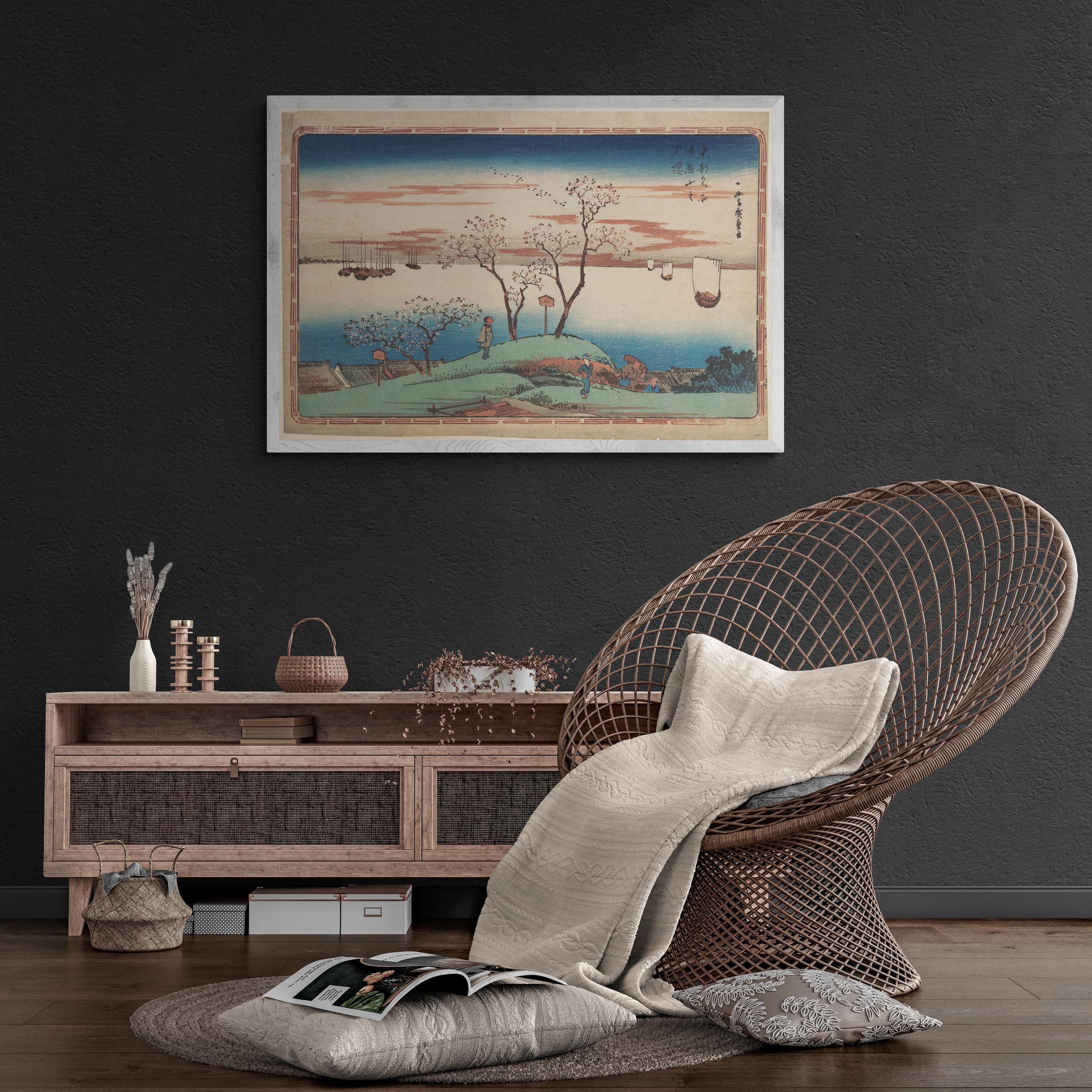 Utagawa Hiroshige: Evening Cherry Blossoms at Gotenyama - Iconic Japanese Premium Art Print on Canvas & Papers or 3D texture Print FOSHE ART