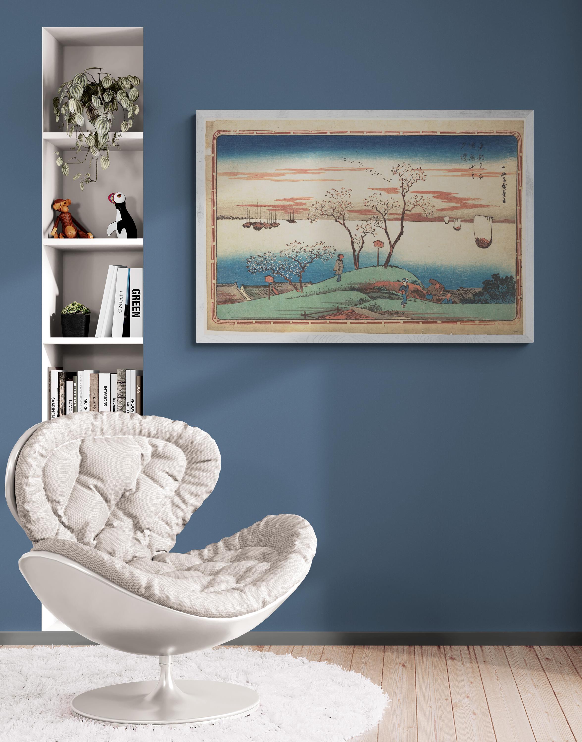 Hiroshige Evening Cherry Blossoms Art Print: Japanese Woodblock Reproduction FOSHE ART