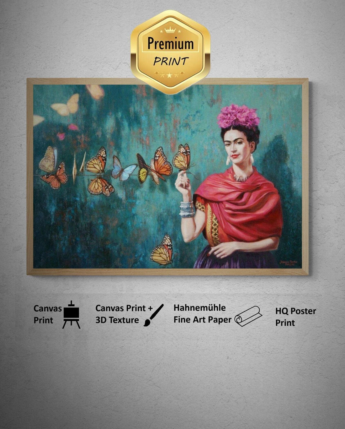 Frida Kahlo with Butterflies |  Reproduction Art Print on Canvas or Archival Paper | 3D Textured Print for a Vibrant & Timeless Masterpiece FOSHE ART
