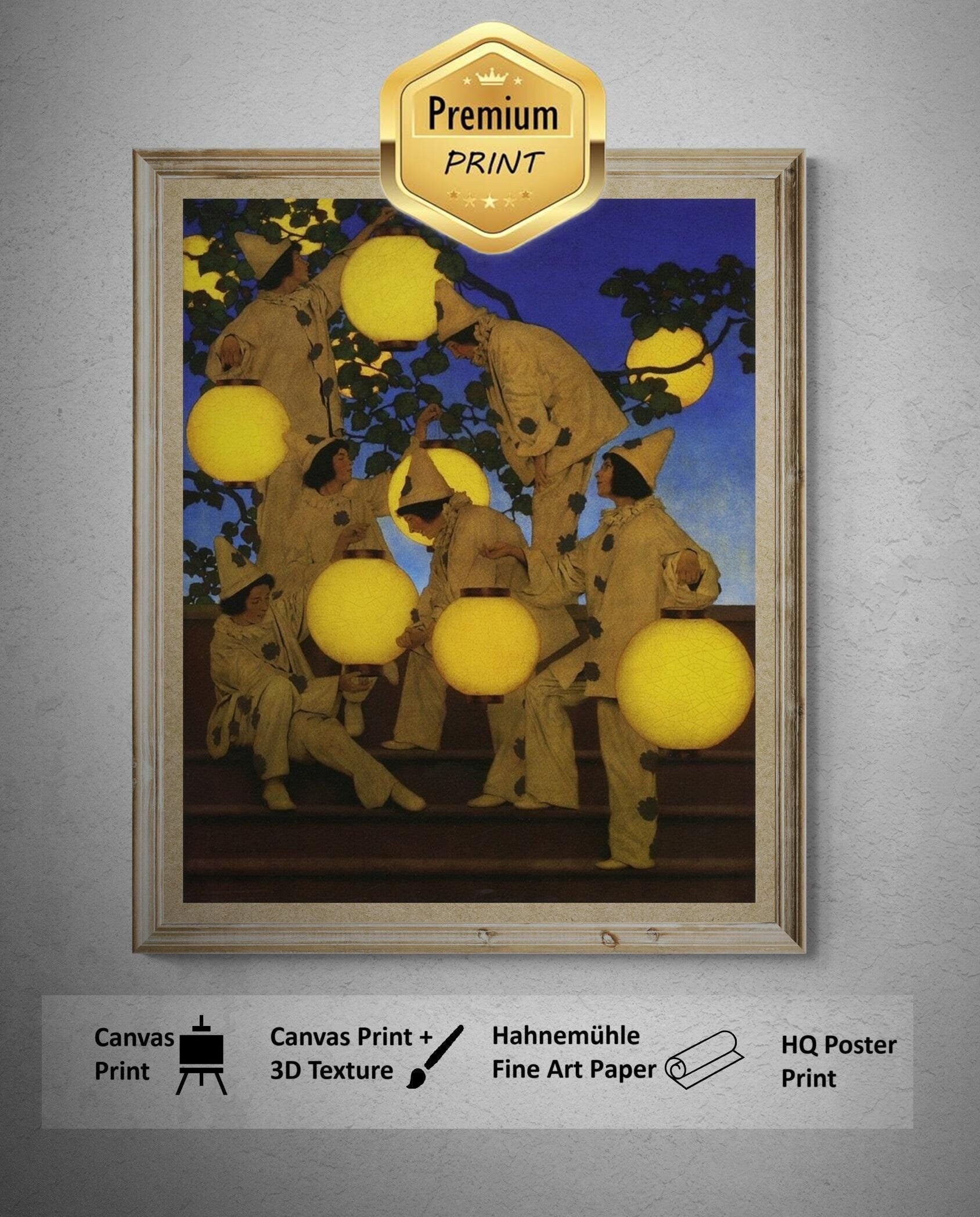 Lantern Bearers by Maxfield Parrish, Gallery Wall Print, abstract art, Premium Giclee, 3D texture Canvas Art, Museum Print, Poster