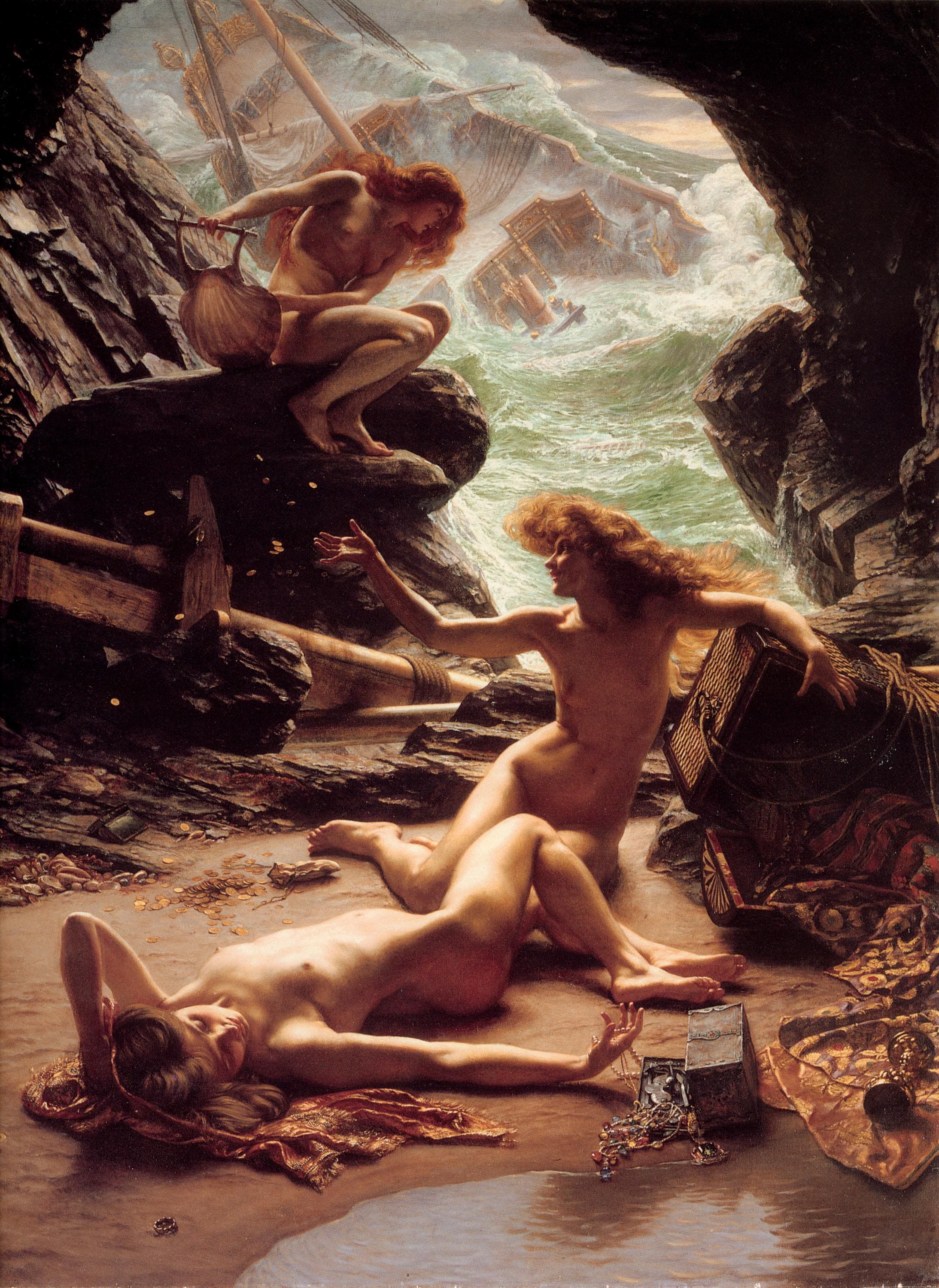 Poynter's Storm Nymphs Canvas Print: Gold Vintage Frame, Museum Quality FOSHE ART