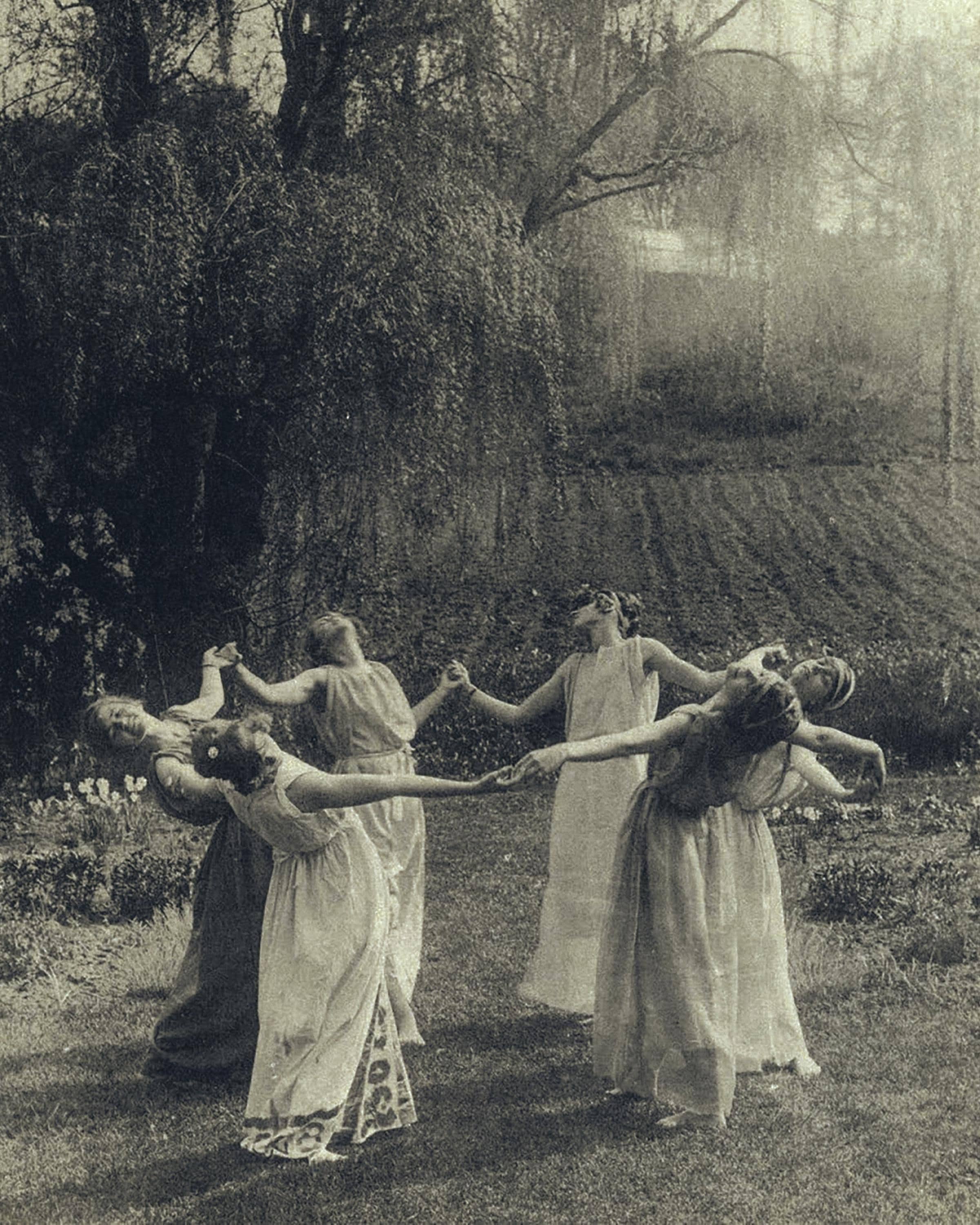 Vintage Witch Circle Print, Dancing Women Art, Giclee Canvas or Paper FOSHE ART