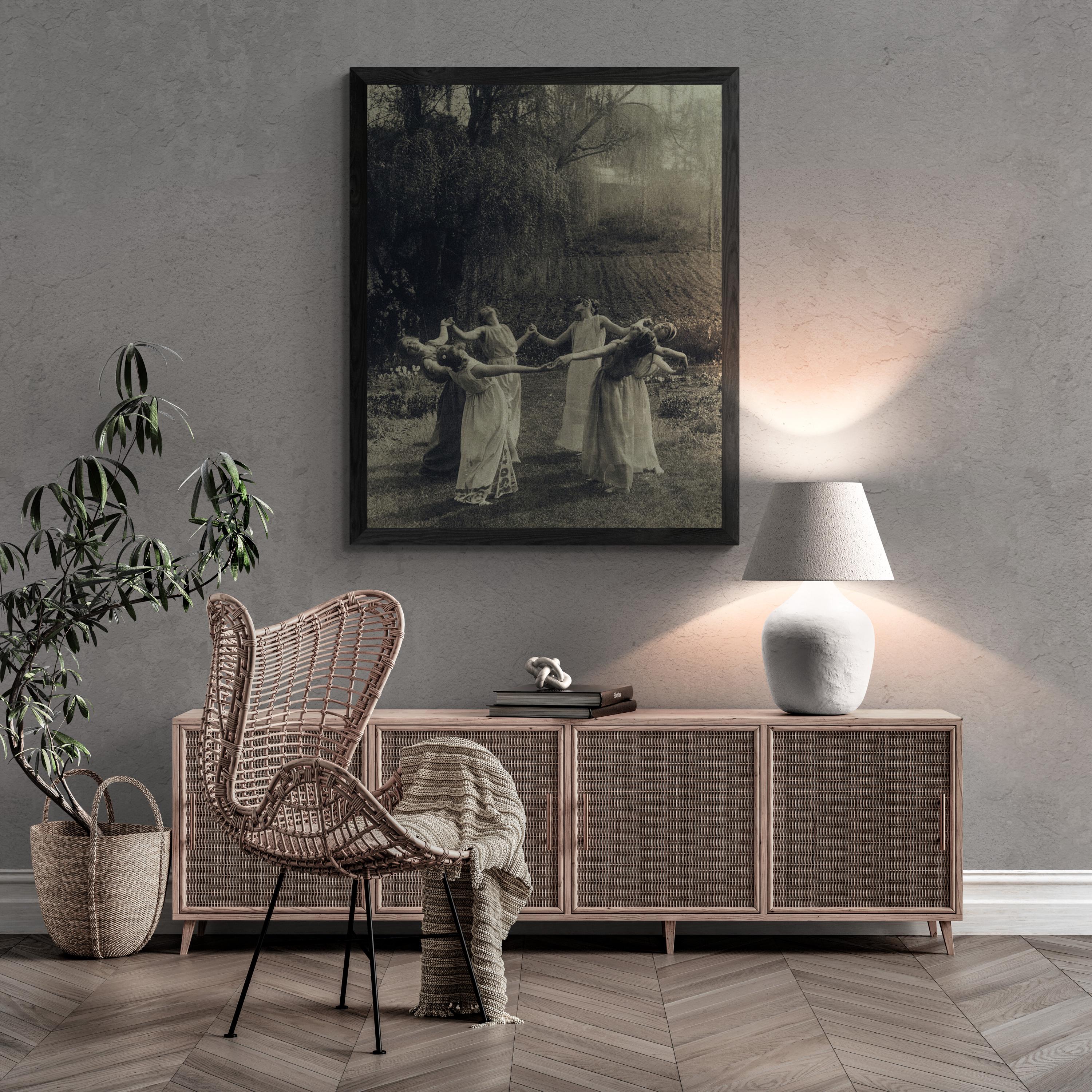 Vintage Witch Circle Print, Dancing Women Art, Giclee Canvas or Paper FOSHE ART