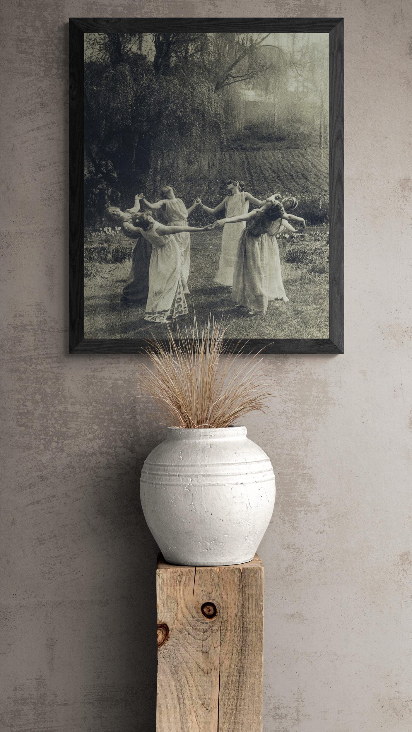 Vintage Witch Circle Print, Dancing Women Art, Giclee Canvas or Paper FOSHE ART