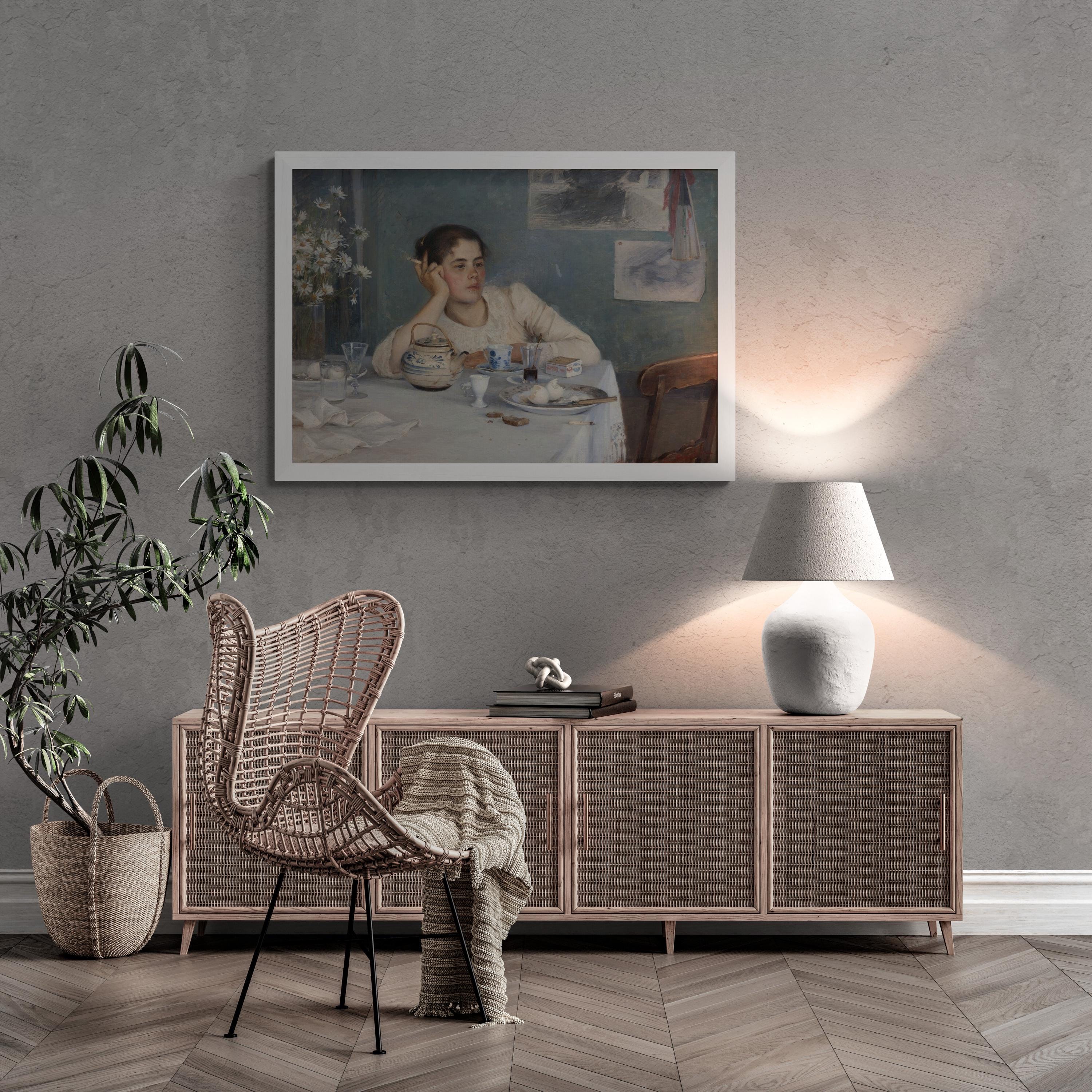 Elin Danielson-Gambogi - After Breakfast (1890,  Premium Art Print on Canvas & Papers or 3D texture Print FOSHE ART