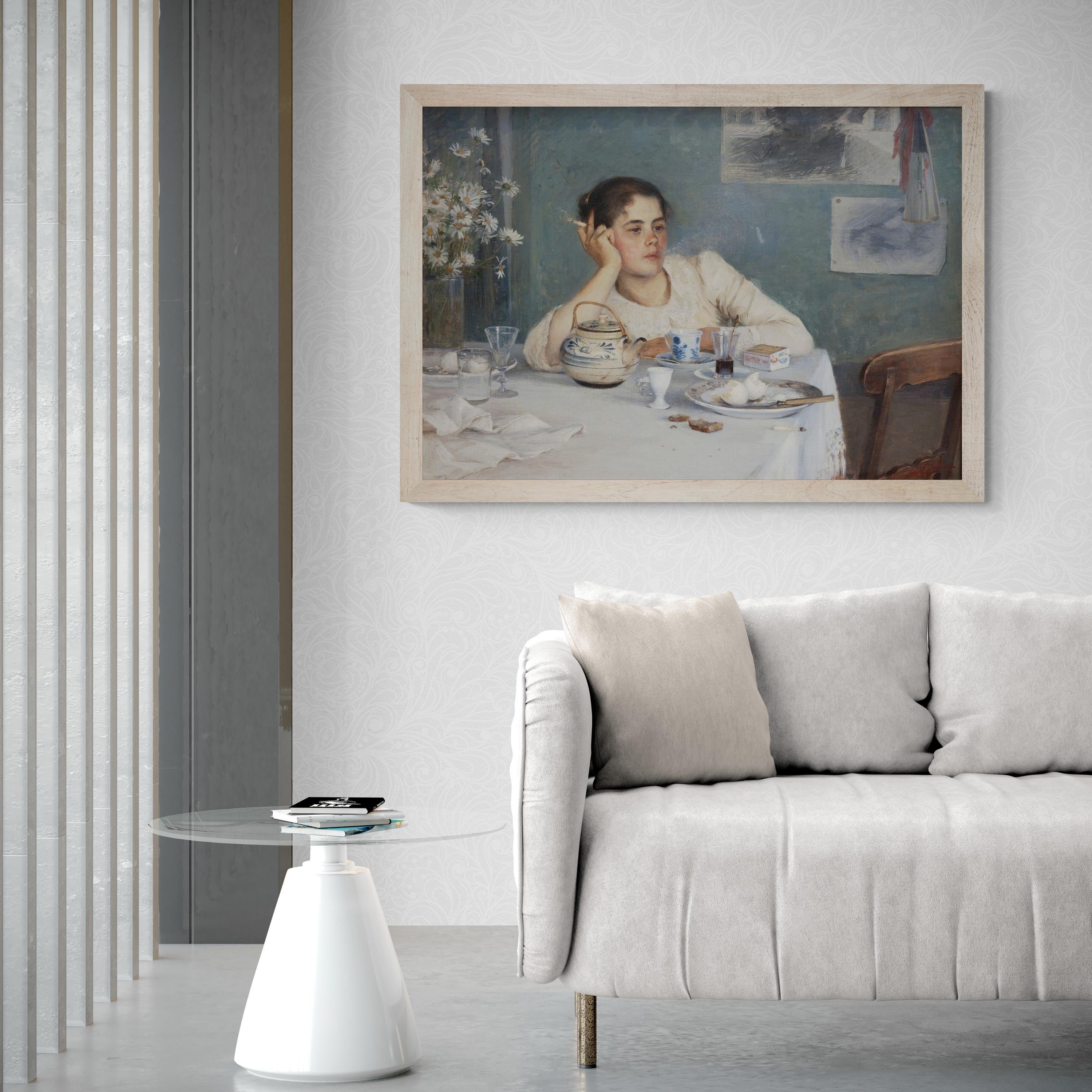 Elin Danielson-Gambogi - After Breakfast (1890,  Premium Art Print on Canvas & Papers or 3D texture Print FOSHE ART