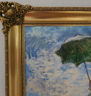 CLaude Monet: Woman with a Parasol Giclée canvas with texture and brush strokes looks like original oil painting, with vintage golden frame