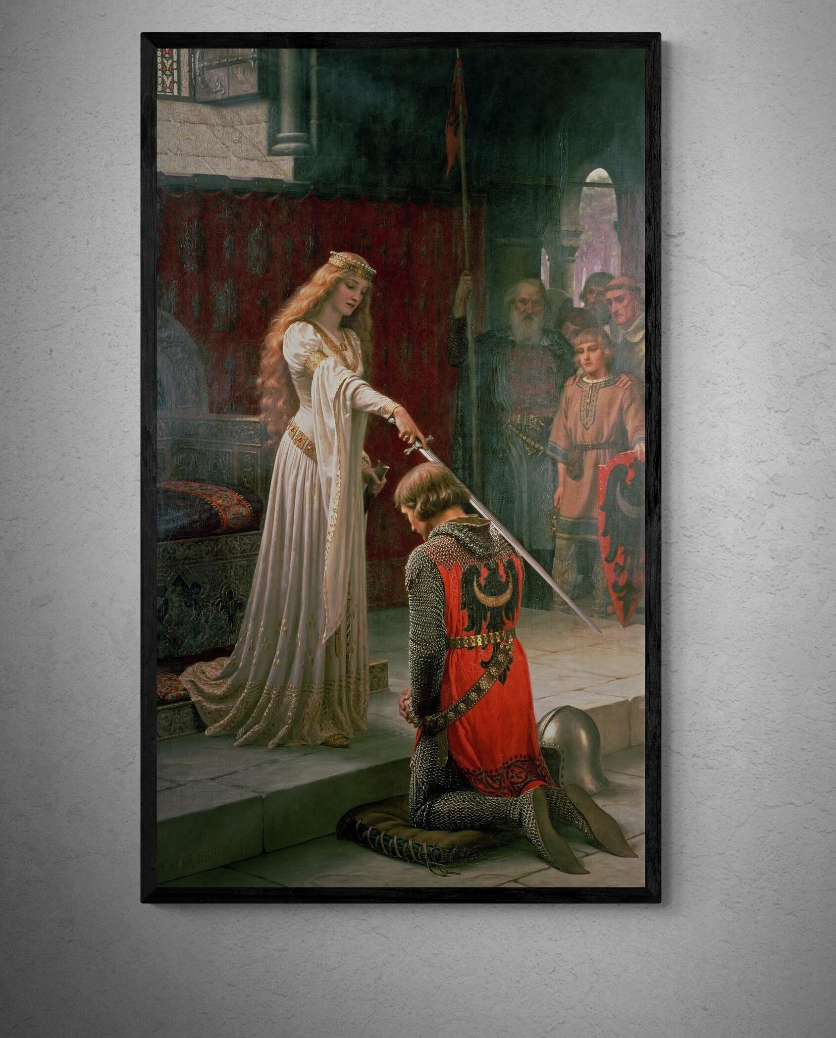 Edmund Leighton - The Accolade (1901) | Fine Art Print | Art Paper, Canvas & 3D Hand Finished Premium Texture Print or Poster FOSHE ART