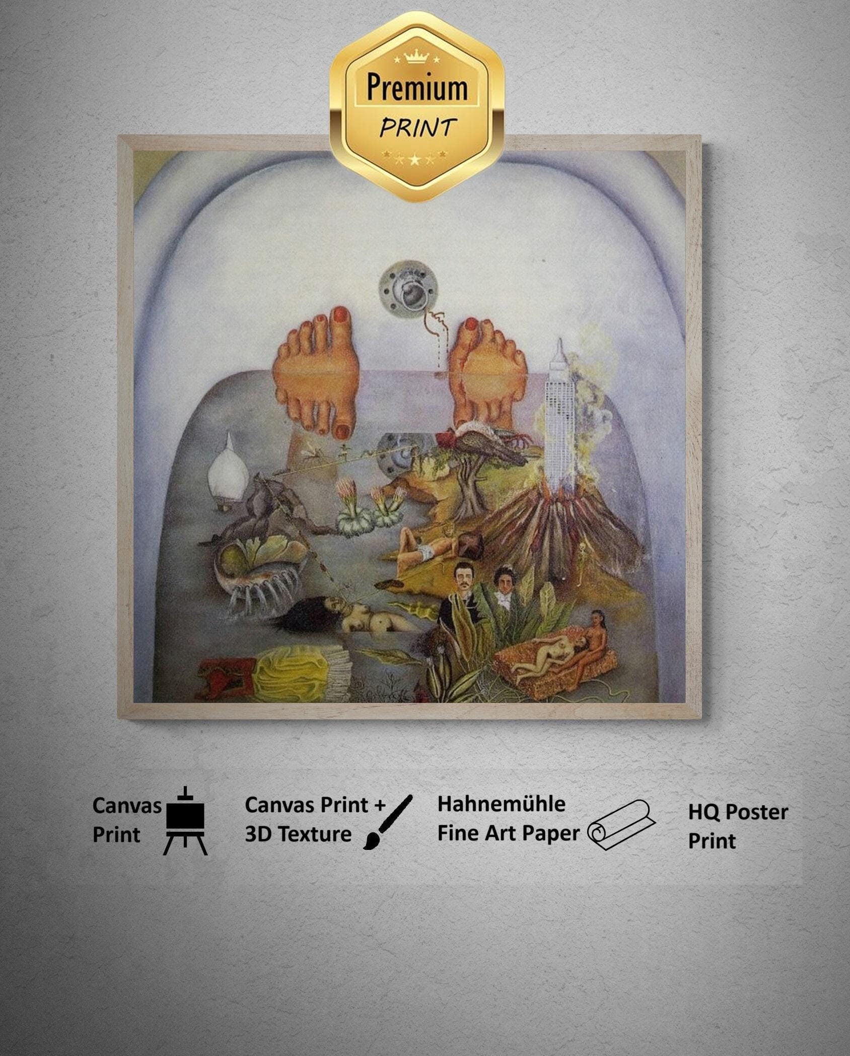 Frida Kahlo - What I Saw in the Water (1938) | Fine Art Print | Art Paper, Canvas & 3D Hand Finished Premium Texture Print FOSHE ART