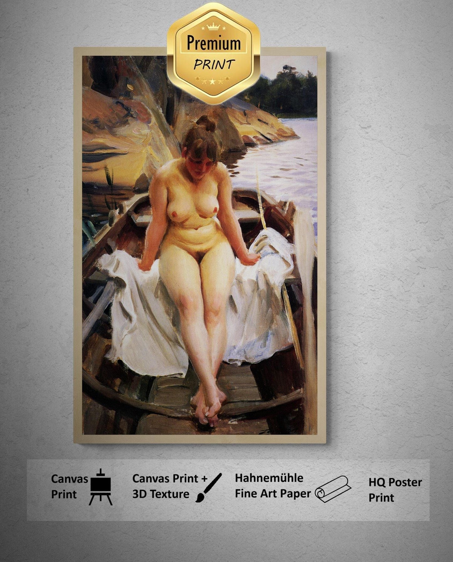 Anders Zorn - In Werner’s Rowing Boat (1886) | Fine Art Print | Art Paper, Canvas & 3D Hand Finished Premium Texture Print