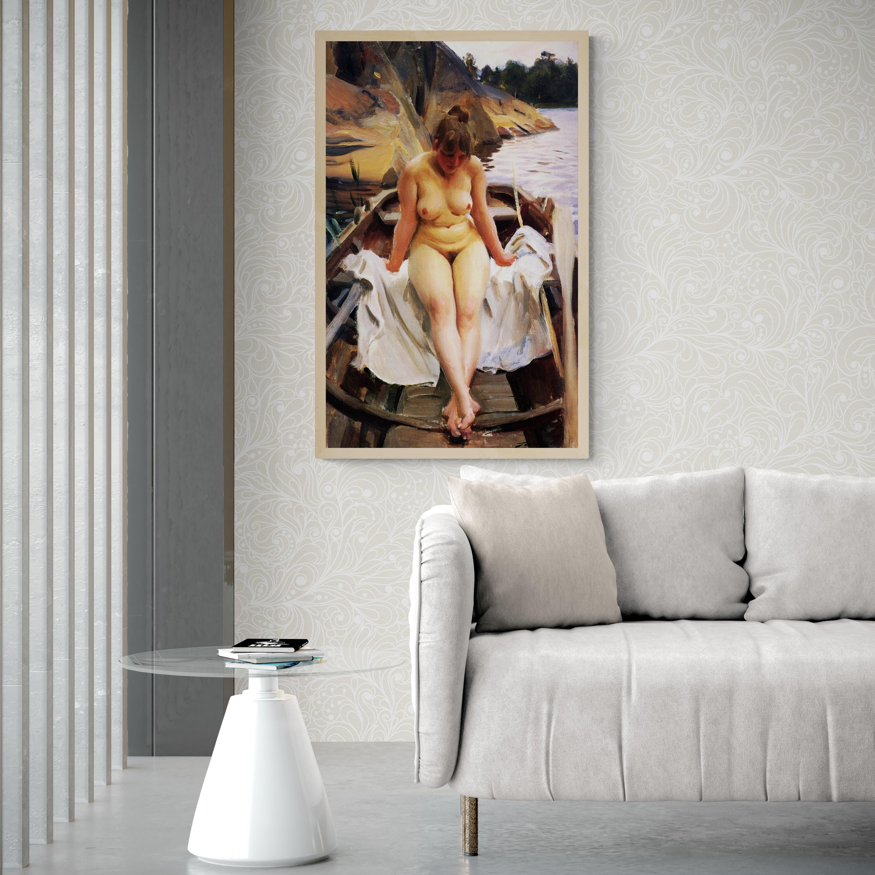 Anders Zorn Print, In Werner’s Rowing Boat, Textured Canvas Art FOSHE ART