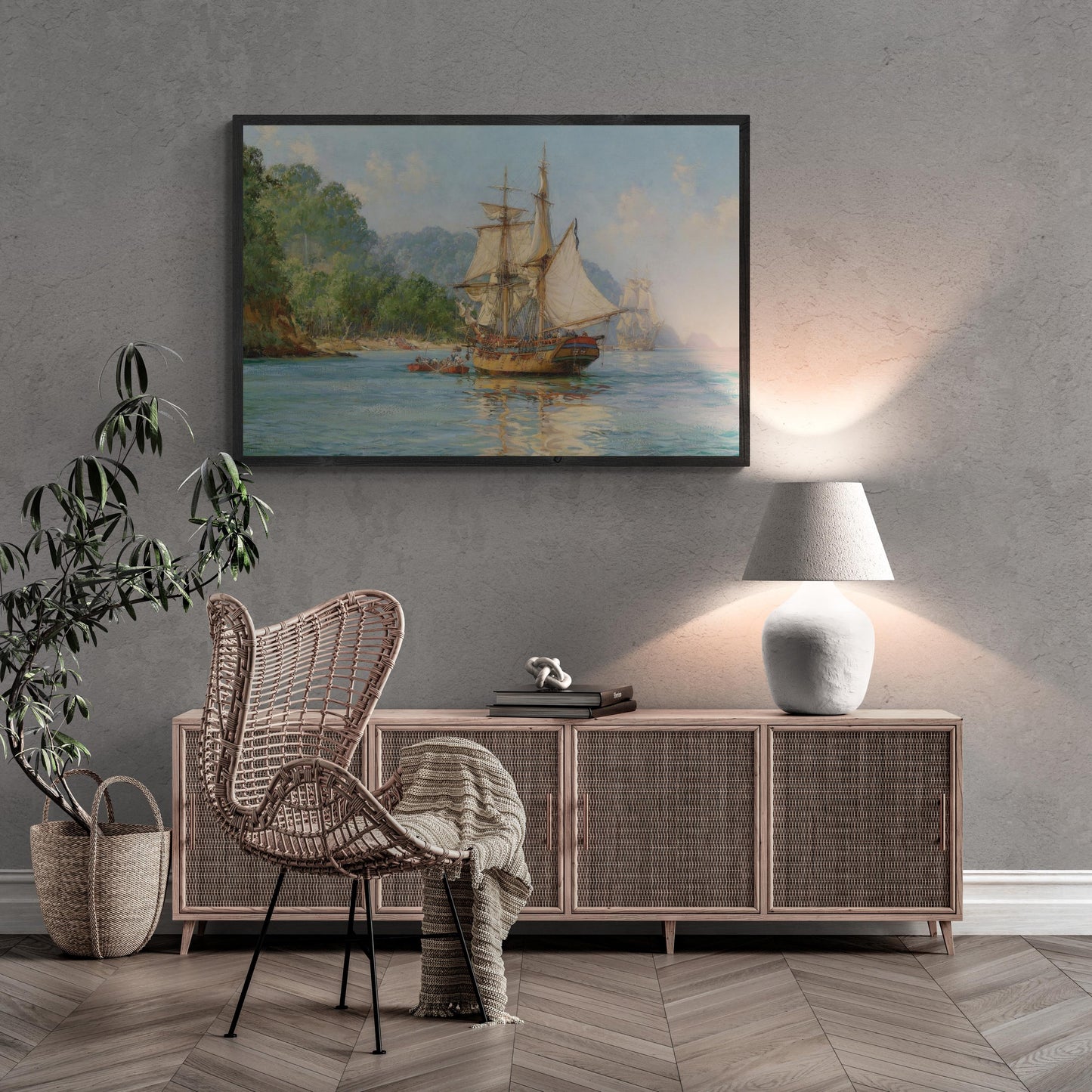 Pirates' Haunt, Cocos Island, Pacific Painting by Montague Dawson Premium Reproduction art print on canvas & art paper