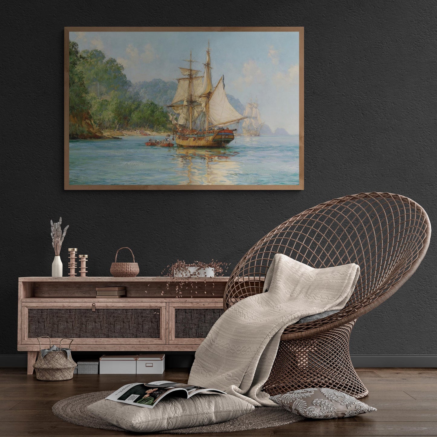 Pirates' Haunt by Montague Dawson, Cocos Island, Art Print on Canvas & Paper or 3D texture print with brush strokes, looks like original FOSHE ART