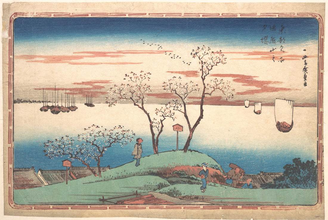 Utagawa Hiroshige: Evening Cherry Blossoms at Gotenyama - Iconic Japanese Premium Art Print on Canvas & Papers or 3D texture Print FOSHE ART