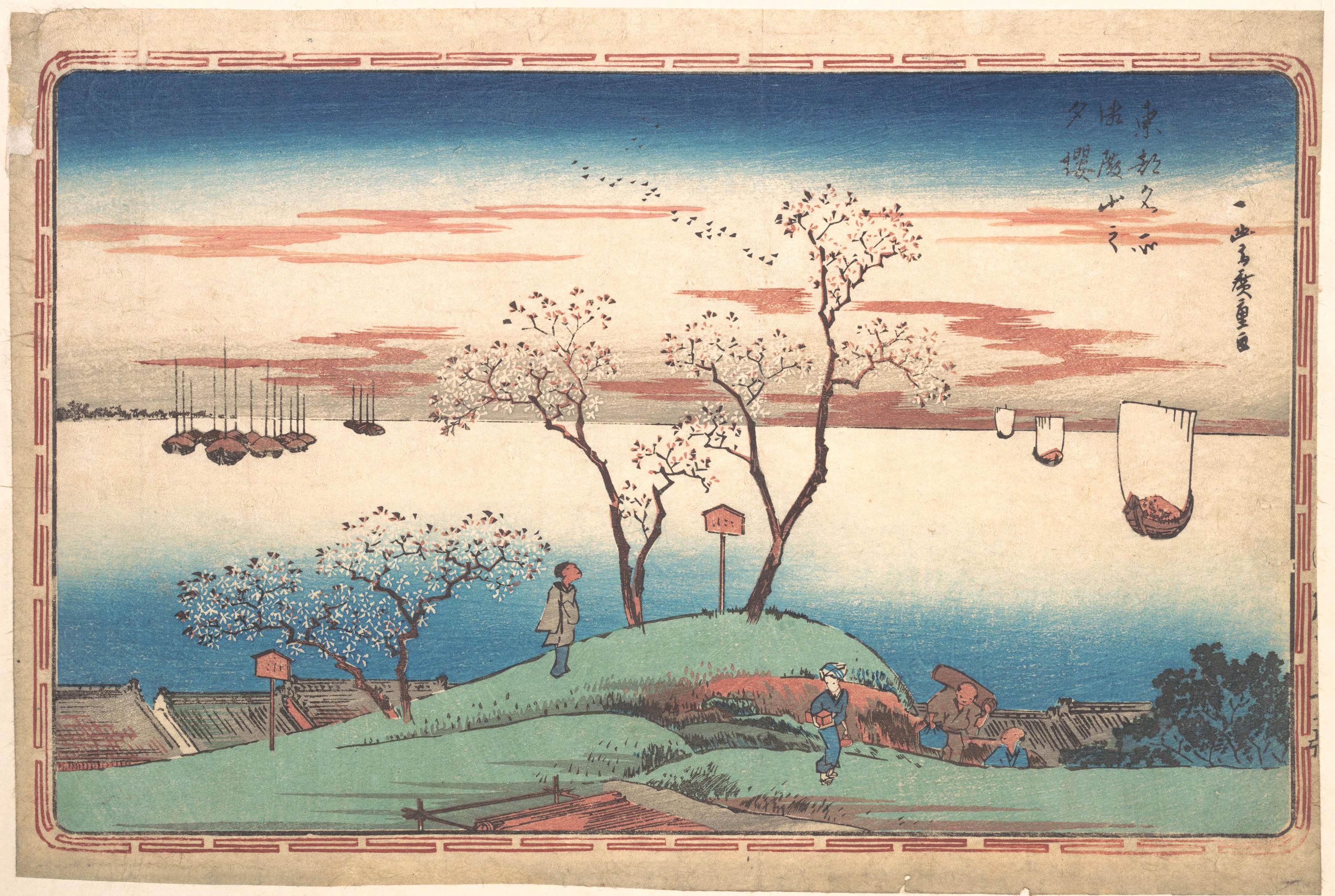 Utagawa Hiroshige: Evening Cherry Blossoms at Gotenyama - Iconic Japanese Premium Art Print on Canvas & Papers or 3D texture Print FOSHE ART