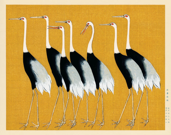 Japanese Red Crown Cranes by Ogata Korin - Premium Reproduction Art Print on Canvas & Papers or 3D texture Print FOSHE ART