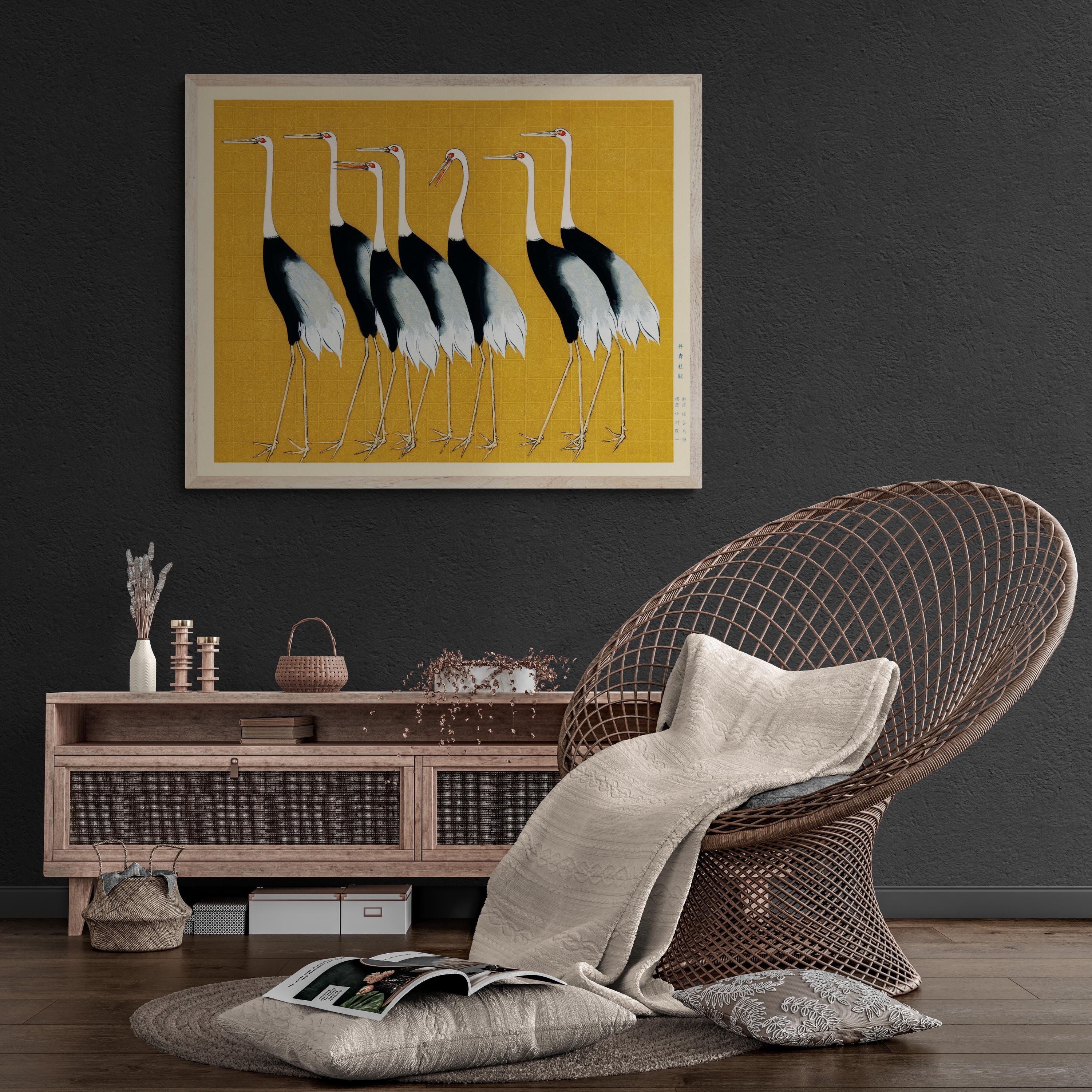 Japanese Red Crown Cranes by Ogata Korin - Premium Reproduction Art Print on Canvas & Papers or 3D texture Print FOSHE ART