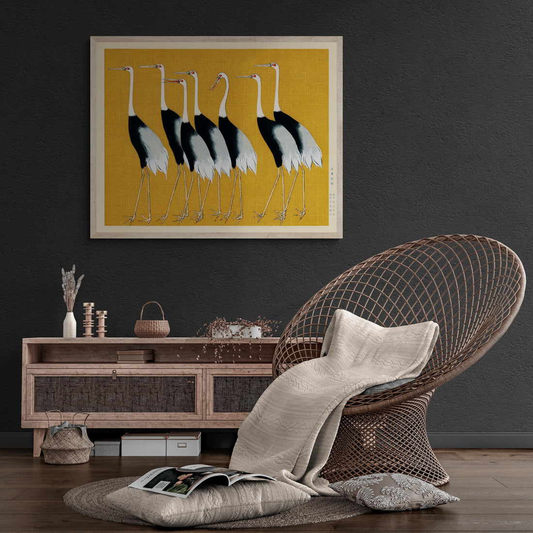 Japanese Red Crown Cranes by Ogata Korin - Premium Reproduction Art Print on Canvas & Papers or 3D texture Print FOSHE ART