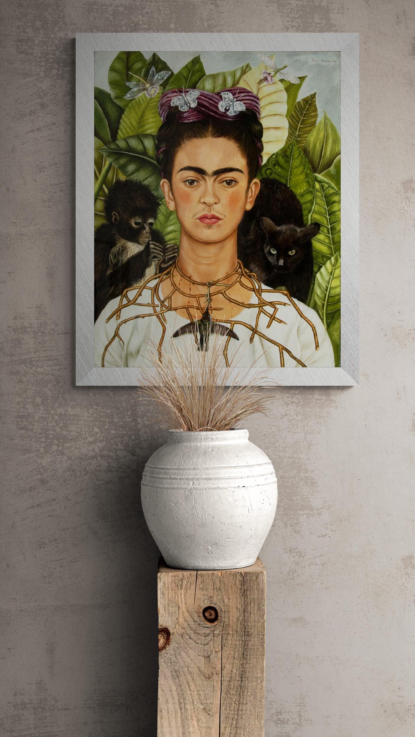 Frida Kahlo - Self-Portrait with Necklace of Thorns (1940) - golden frame FOSHE ART
