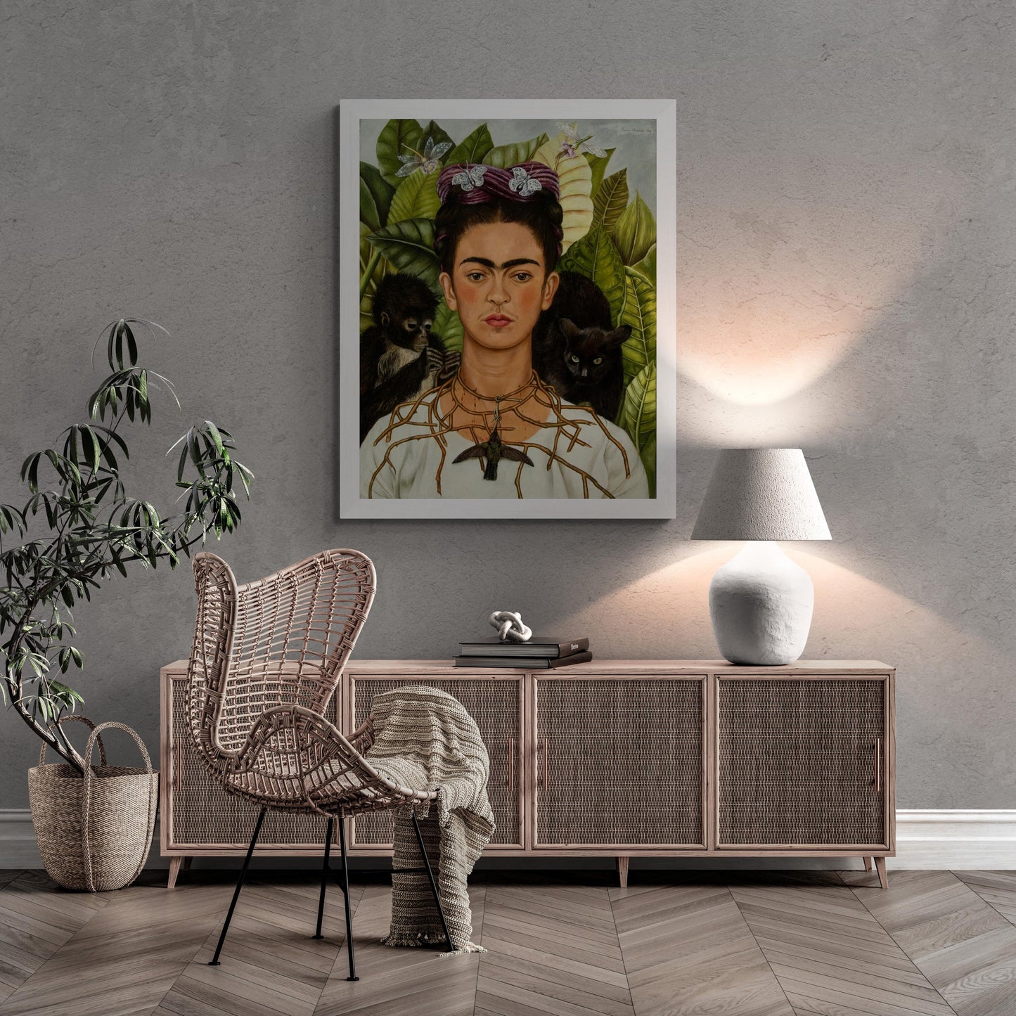 Frida Kahlo - Self-Portrait with Necklace of Thorns (1940) - golden frame FOSHE ART