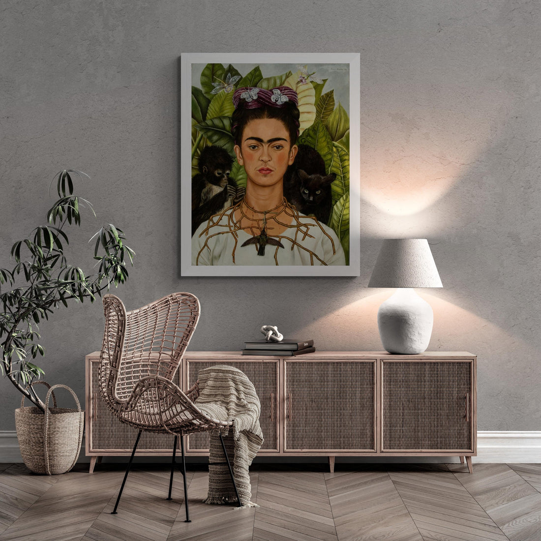 Frida Kahlo Self-Portrait Print – Necklace of Thorns, Fine Art Giclee FOSHE ART