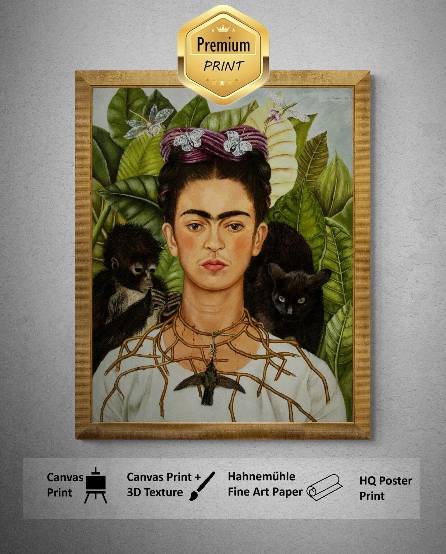 Frida Kahlo - Self-Portrait with Necklace of Thorns (1940) - golden frame FOSHE ART