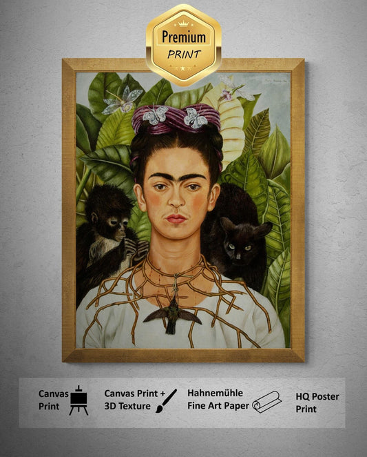 Frida Kahlo - Self-Portrait with Necklace of Thorns (1940) - golden frame FOSHE ART