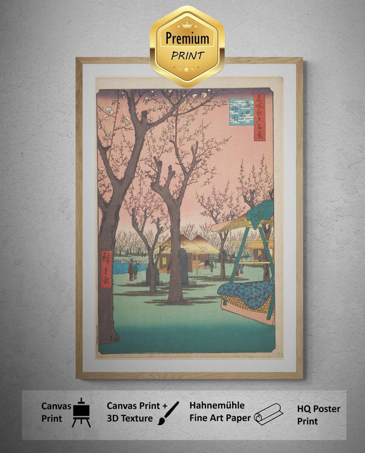 Serene Beauty Utagawa Hiroshige - Plum Garden at Kamata (1857) | Fine Art Print | Art Paper, Canvas & 3D Hand Finished Premium Texture Print FOSHE ART