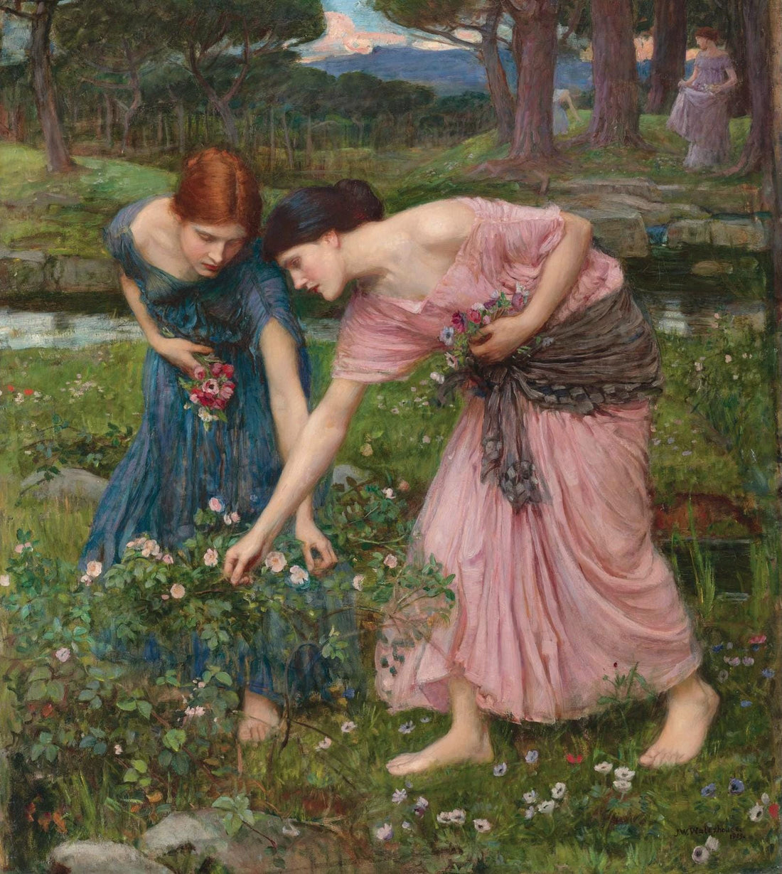 Timeless Elegance | John William Waterhouse - Gather Ye Rosebuds While Ye May (1908) | Fine Art Print | Art Paper, Canvas & 3D Print FOSHE ART