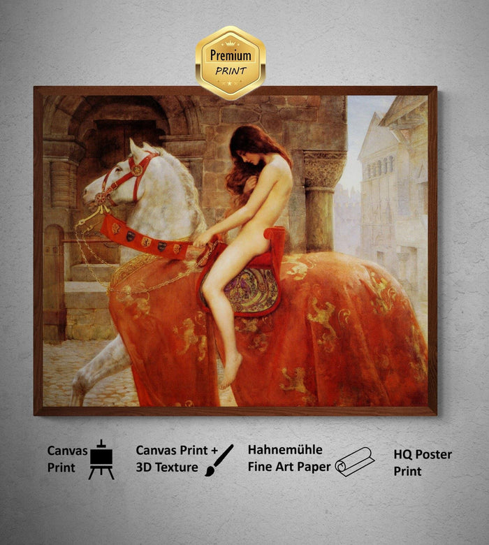 Lady Godiva by John Collier - Premium Reproduction Art Print on Canvas & Art Paper or 3D printed with texture and brush strokes