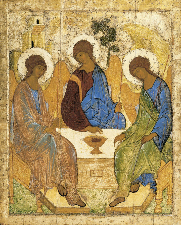 The Holy Trinity - Andrei Rublev | Museum-Quality Canvas Print with Hand-Applied Brush Strokes Wooden Golden Frame for Timeless Sacred Art FOSHE ART