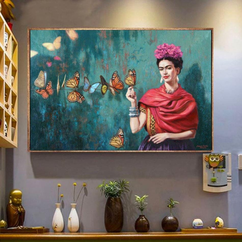 Frida Kahlo with Butterflies |  Reproduction Art Print on Canvas or Archival Paper | 3D Textured Print for a Vibrant & Timeless Masterpiece FOSHE ART