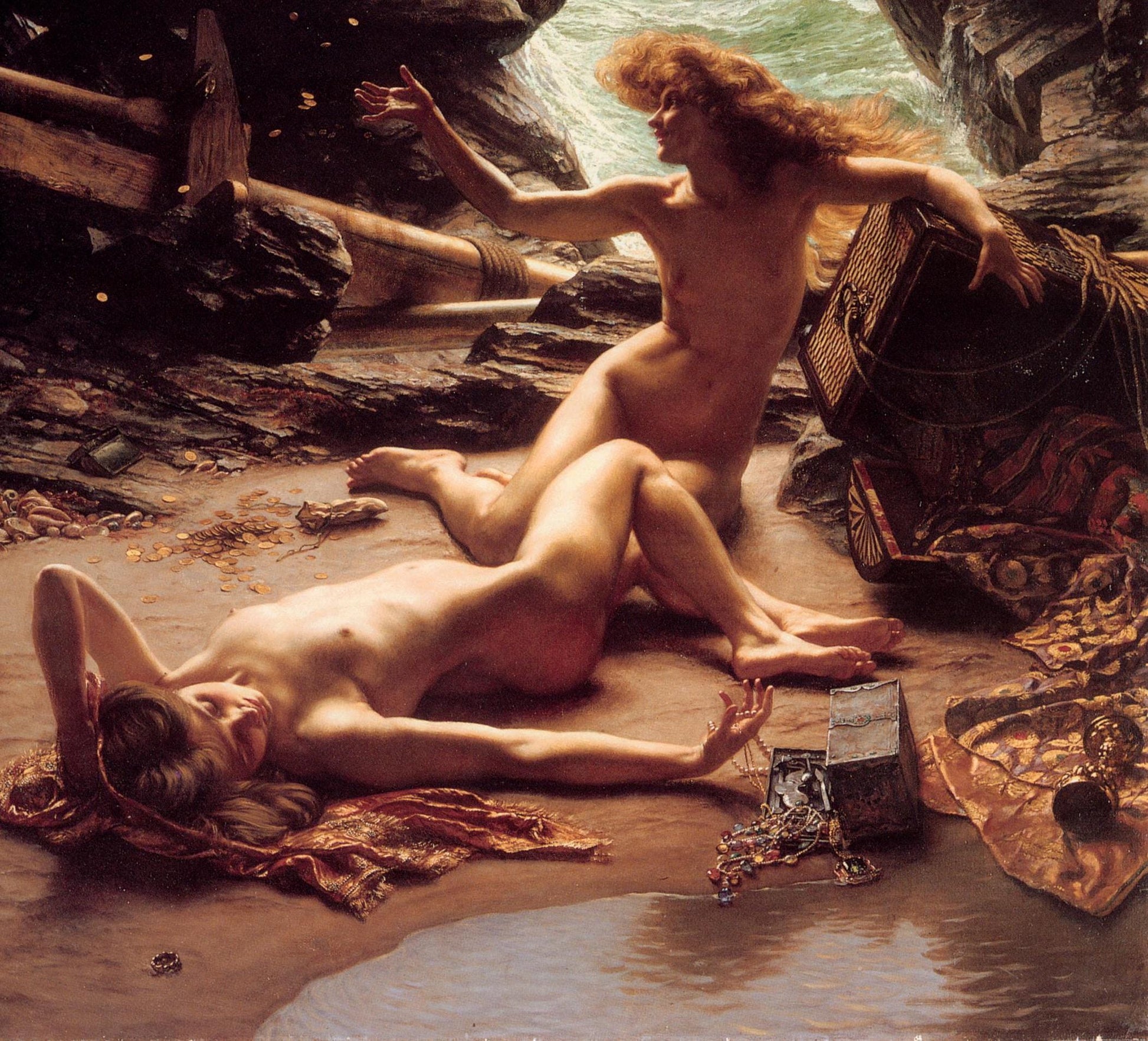 Edward Poynter: Cave of the Storm Nymphs | Hand-Painted Brush Stroke Canvas Print | Gold Vintage Frame | Museum-Quality Oil Painting Replica FOSHE ART