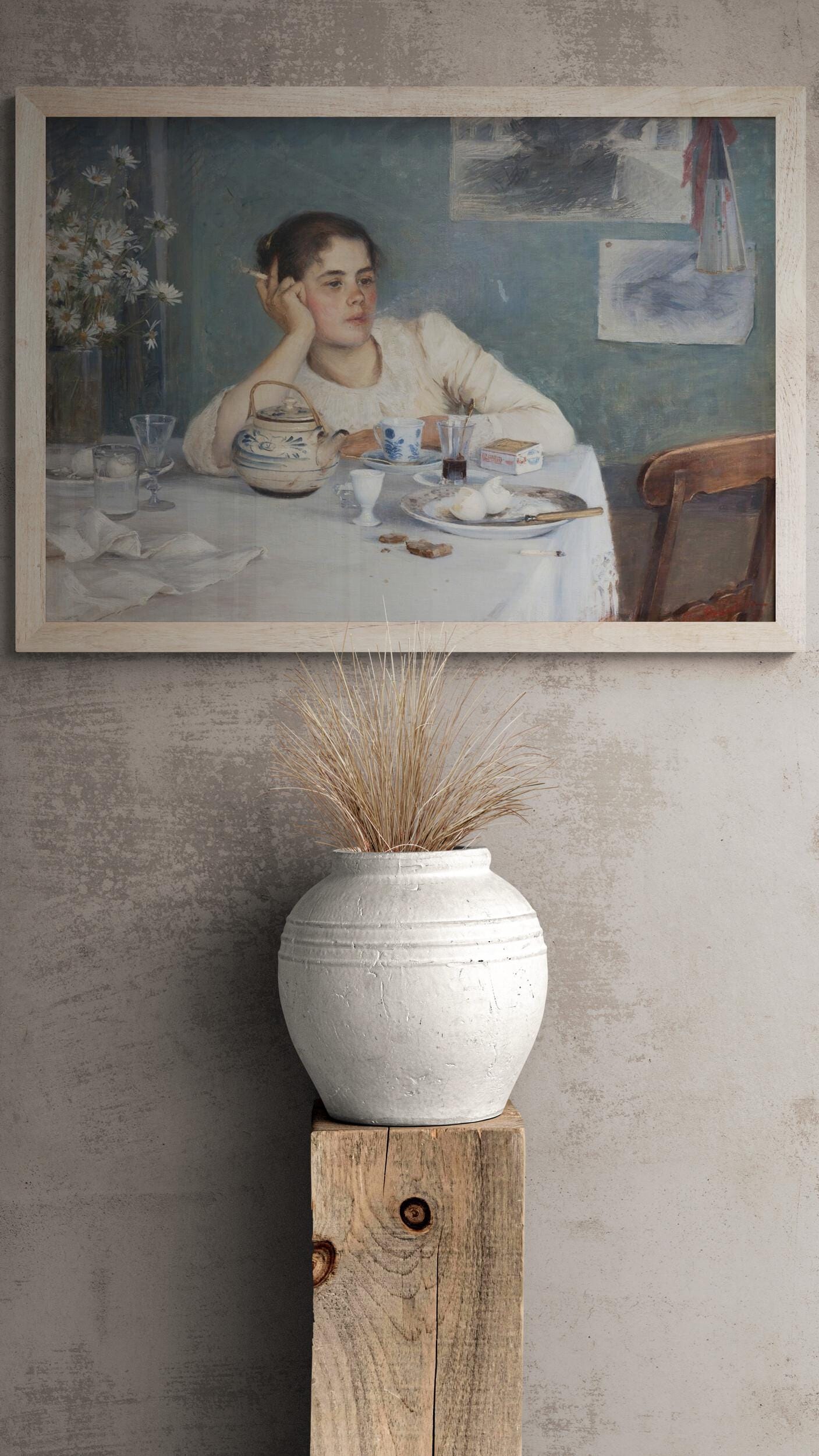 Elin Danielson-Gambogi - After Breakfast (1890,  Premium Art Print on Canvas & Papers or 3D texture Print FOSHE ART