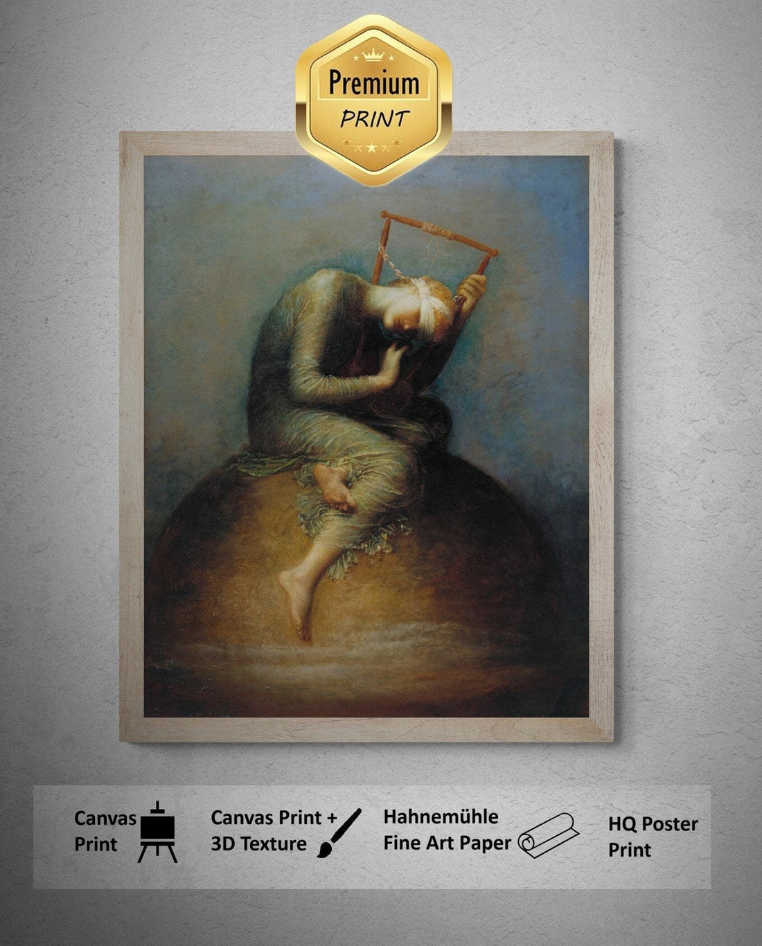 George Frederic Watts - Hope | Giclee Heavyweight art paper, canvas or 3D Hand Finished Premium texture Print FOSHE ART