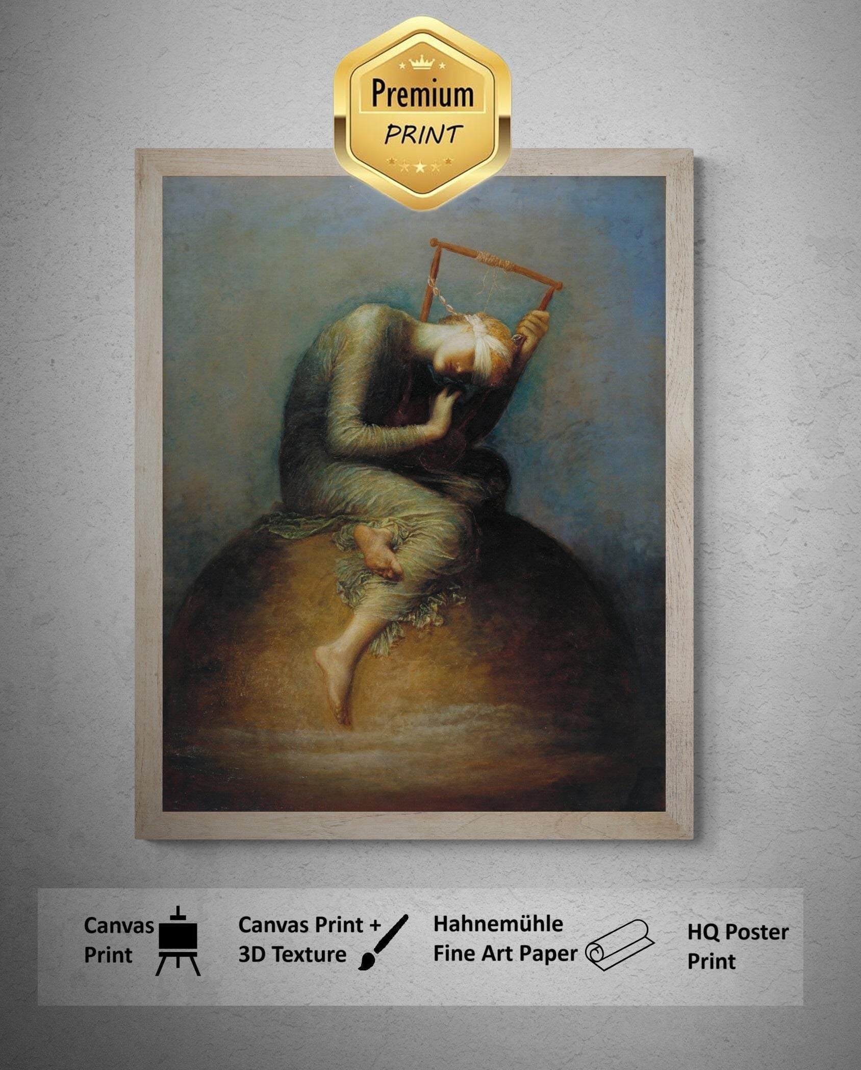 George Frederic Watts - Hope | Giclee Heavyweight art paper, canvas or 3D Hand Finished Premium texture Print FOSHE ART