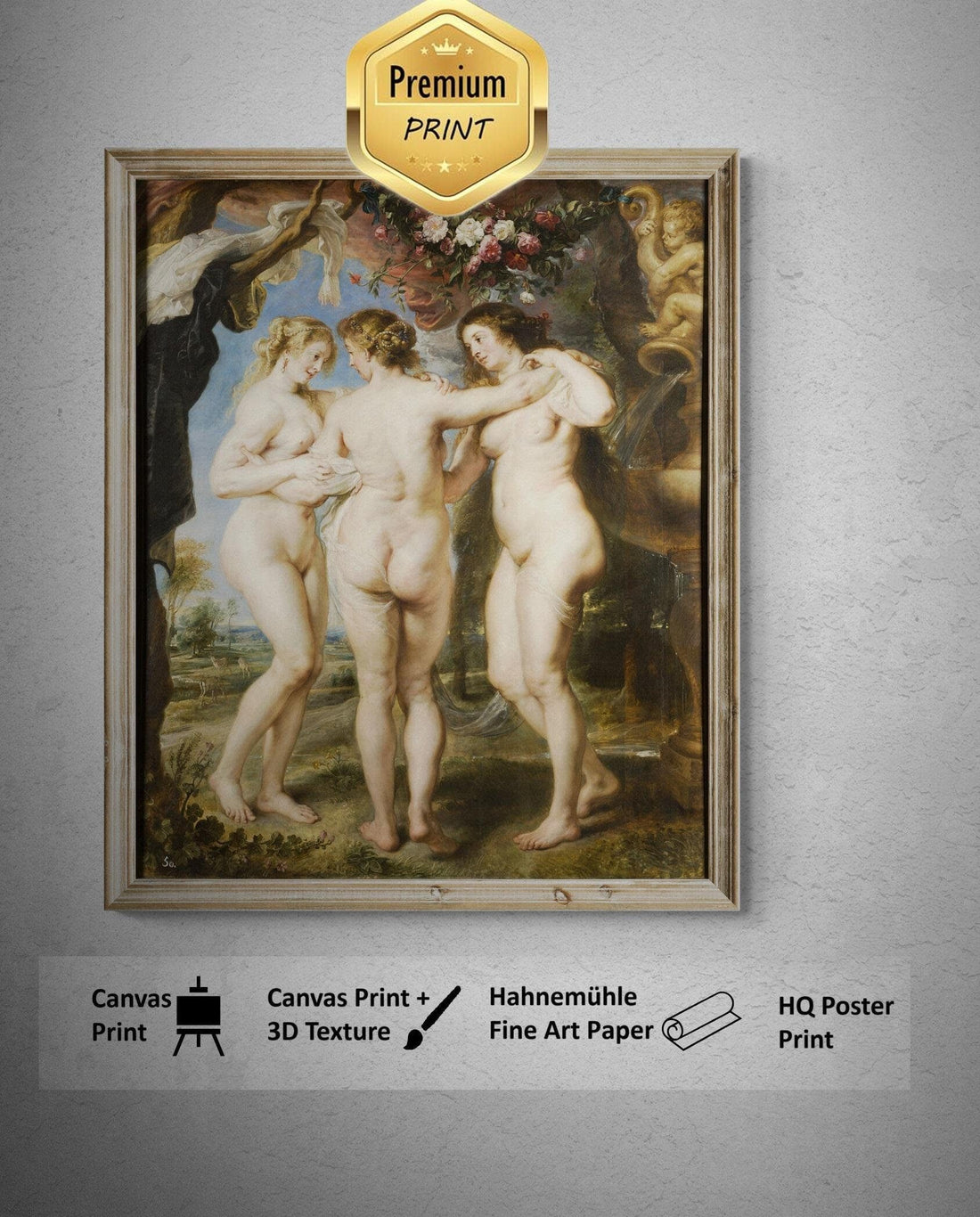 Timeless Masterpiece | Peter Paul Rubens - The Three Graces (1639) | Fine Art Print | Art Paper, Canvas & 3D Hand Finished Texture Print FOSHE ART