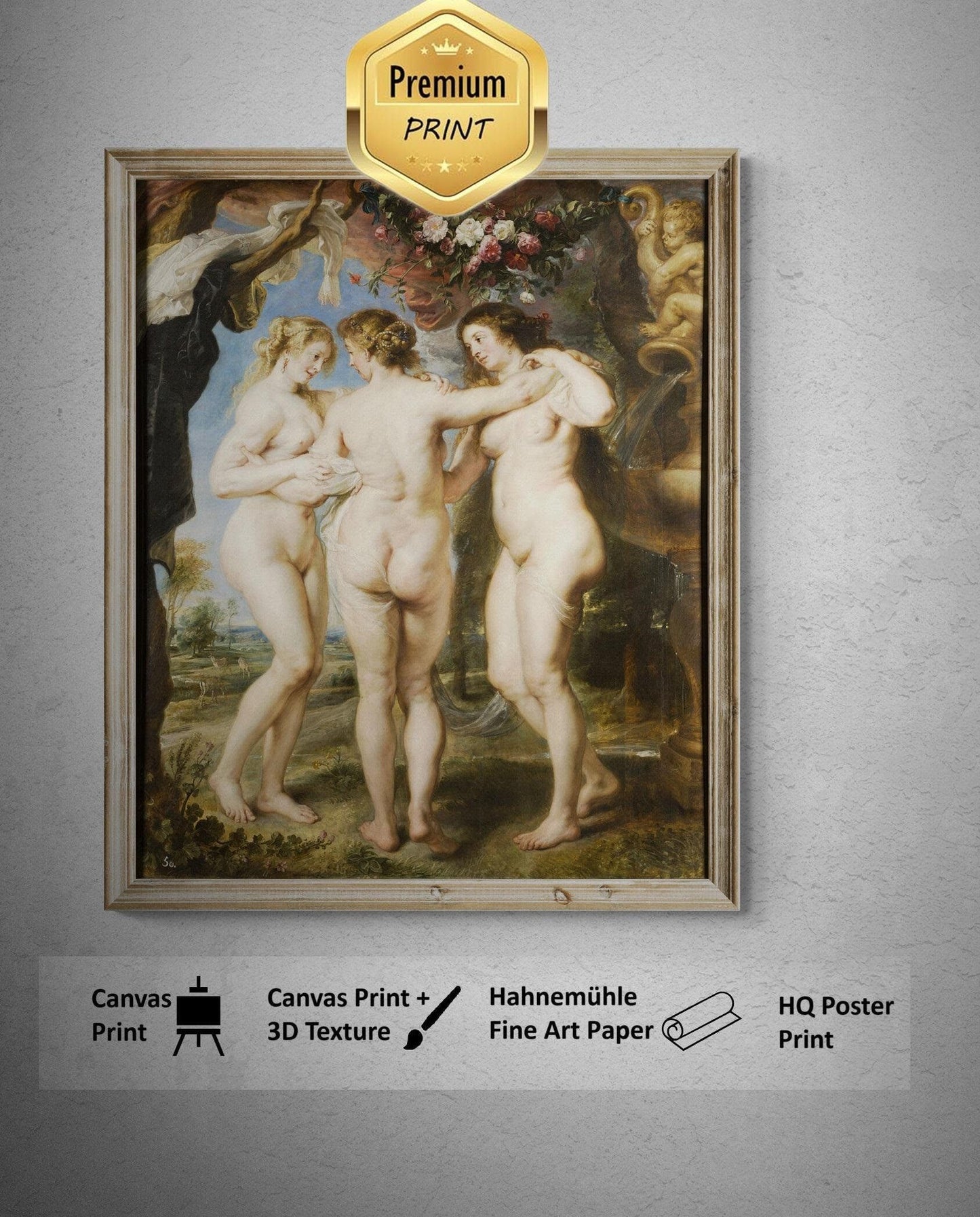 Timeless Masterpiece | Peter Paul Rubens - The Three Graces (1639) | Fine Art Print | Art Paper, Canvas & 3D Hand Finished Texture Print FOSHE ART